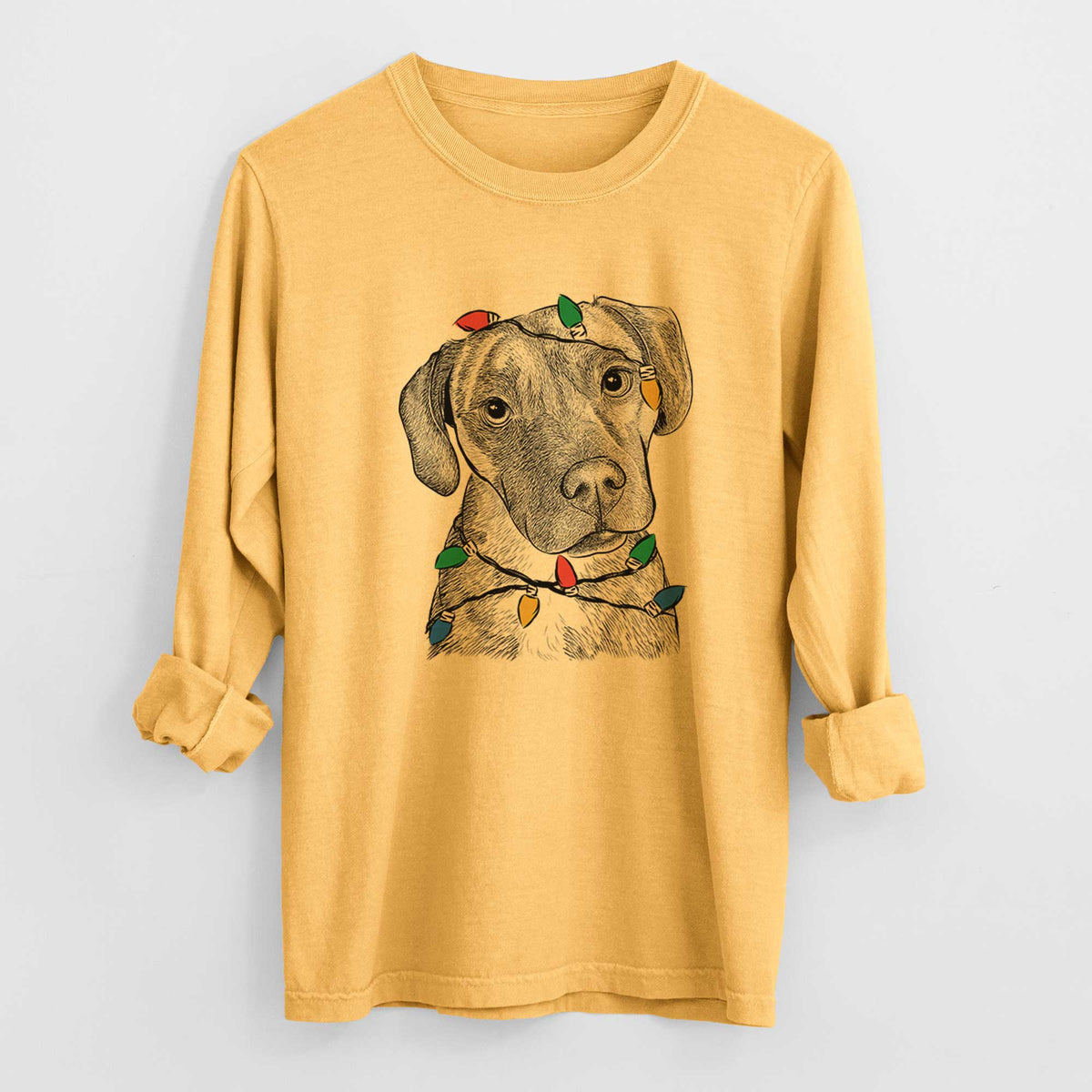 Christmas Lights Peyton Manning the Beagle Bulldog Mix - Heavyweight 100% Cotton Long Sleeve