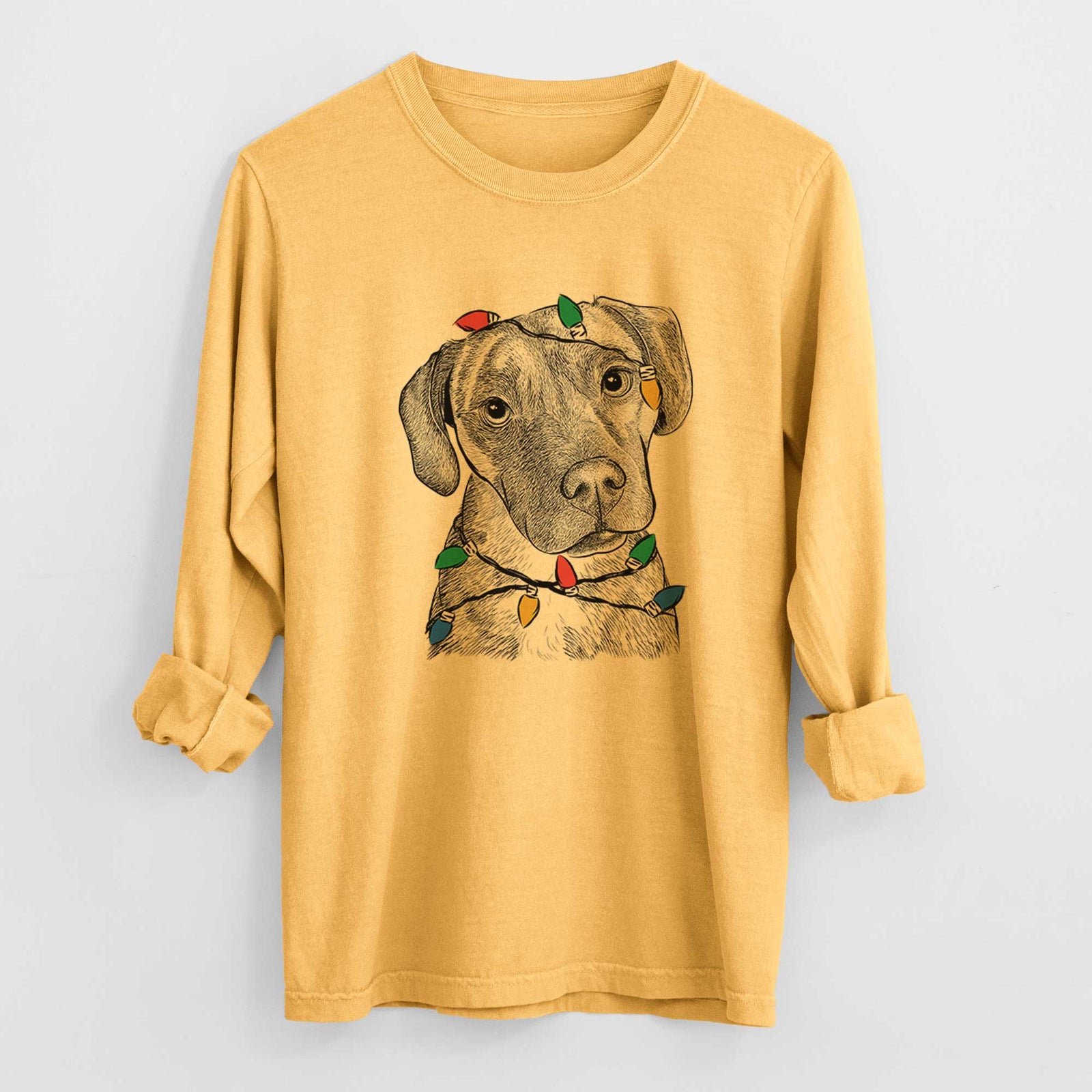 Christmas Lights Peyton Manning the Beagle Bulldog Mix - Heavyweight 100% Cotton Long Sleeve