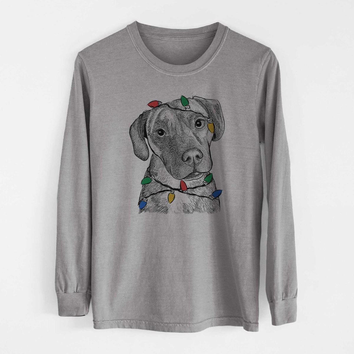 Christmas Lights Peyton Manning the Beagle Bulldog Mix - Heavyweight 100% Cotton Long Sleeve
