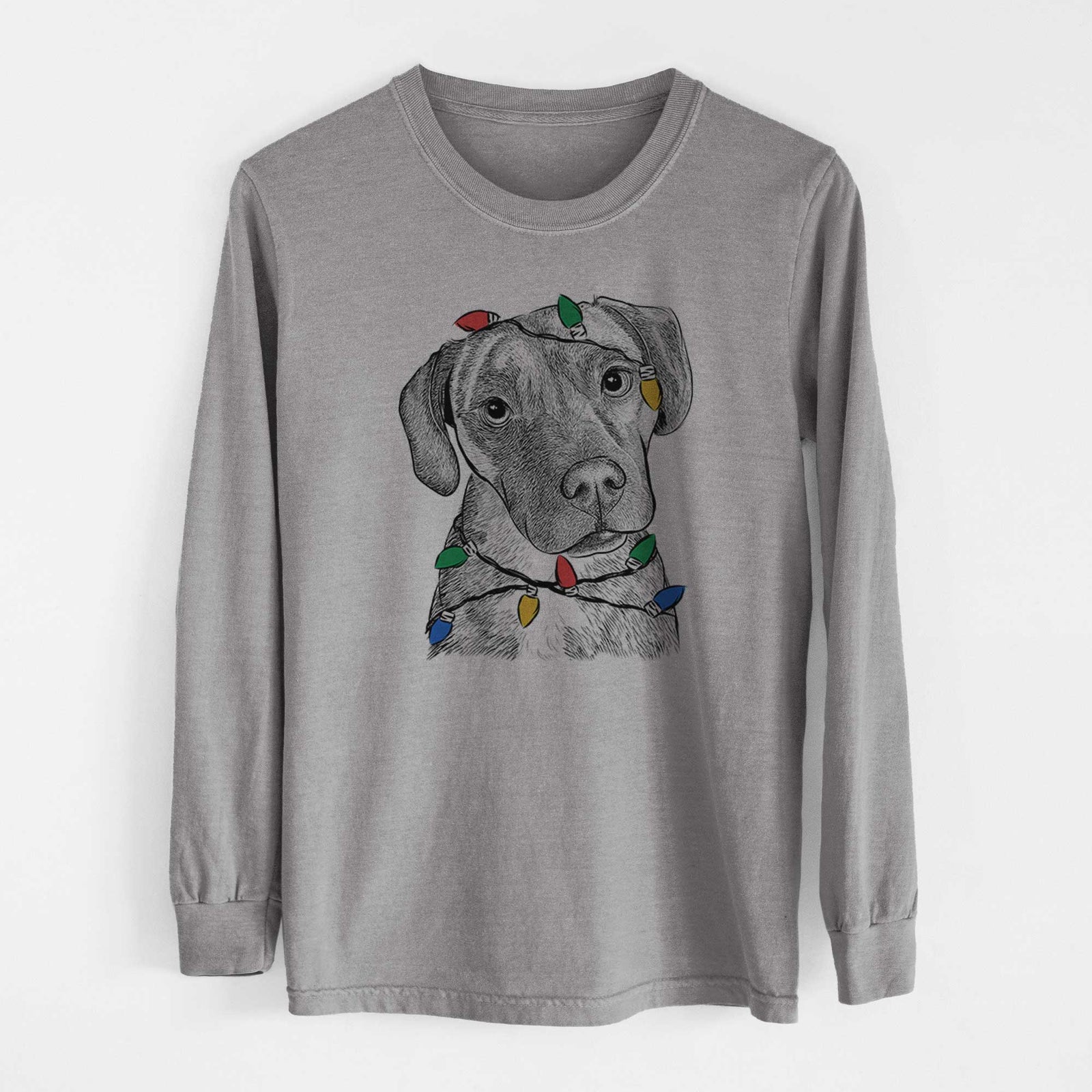 Christmas Lights Peyton Manning the Beagle Bulldog Mix - Heavyweight 100% Cotton Long Sleeve