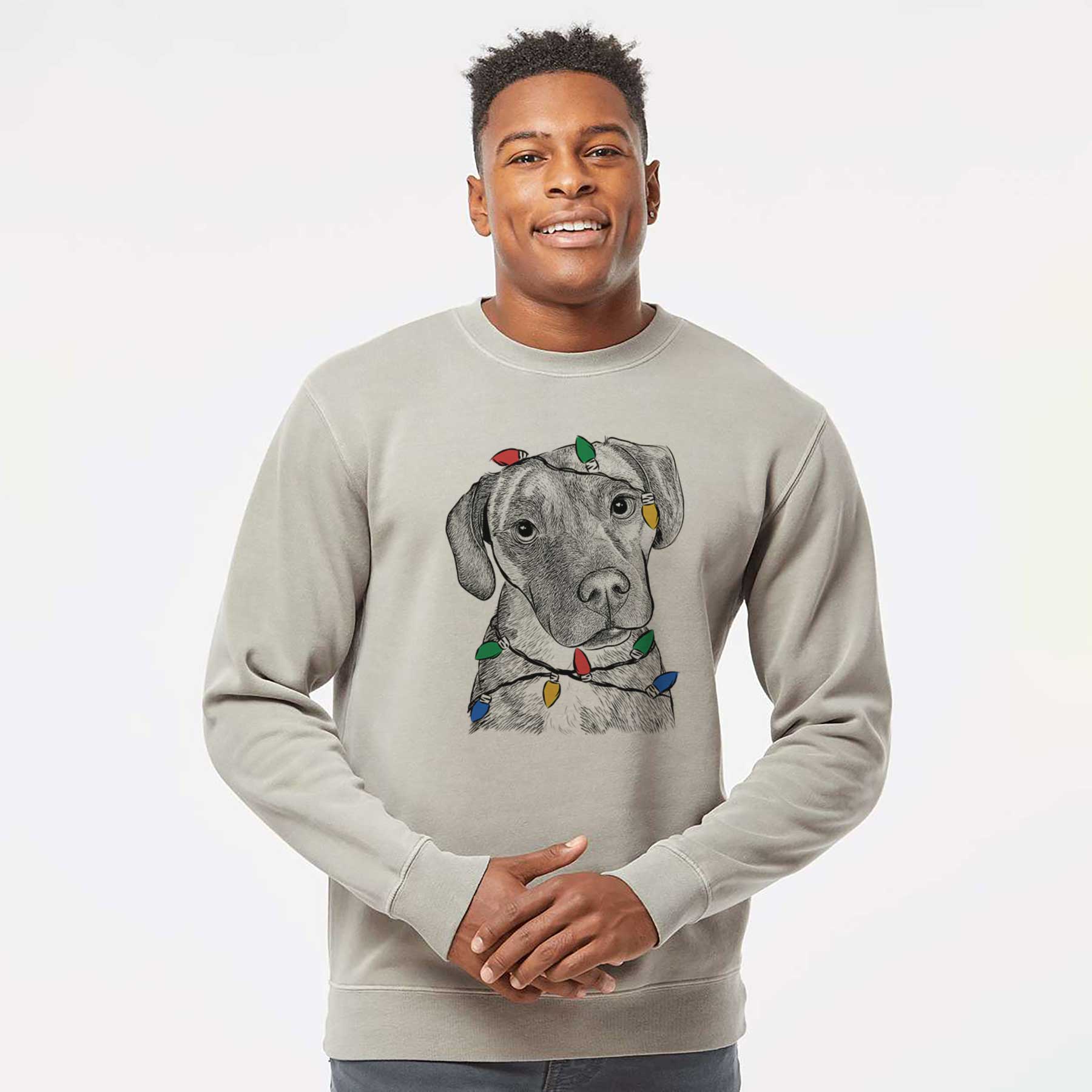 Christmas Lights Peyton Manning the Beagle Bulldog Mix - Unisex Pigment Dyed Crew Sweatshirt