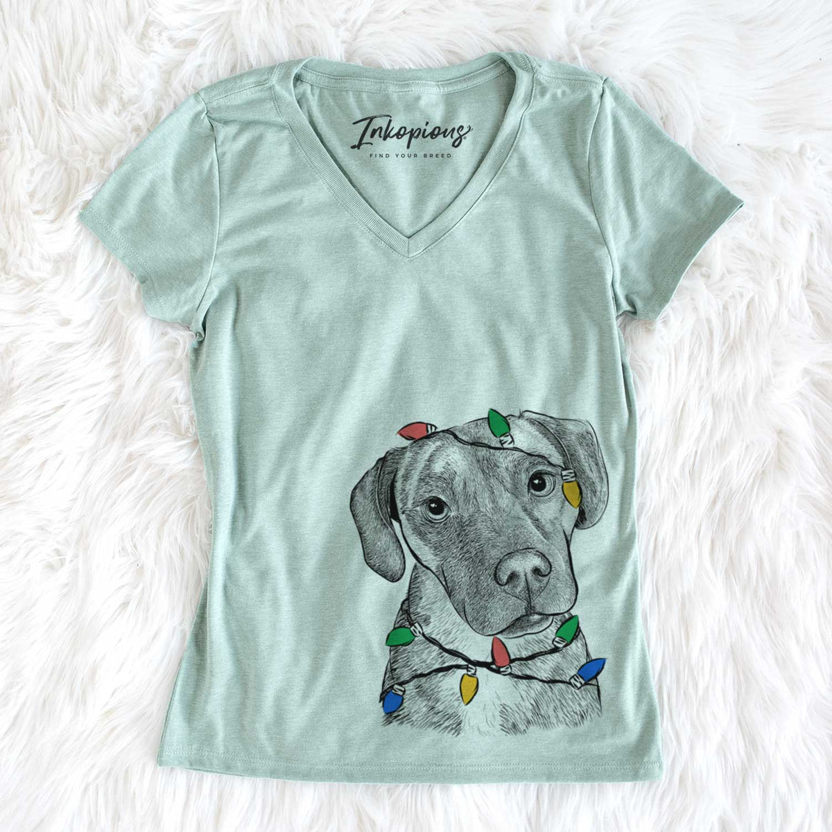 Christmas Lights Peyton Manning the Beagle Bulldog Mix - Women&#39;s V-neck Shirt