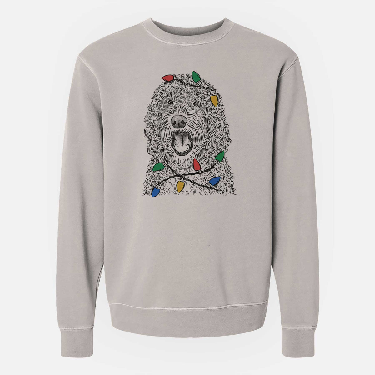 Christmas Lights Phillip the Portuguese Water Dog - Unisex Pigment Dyed Crew Sweatshirt