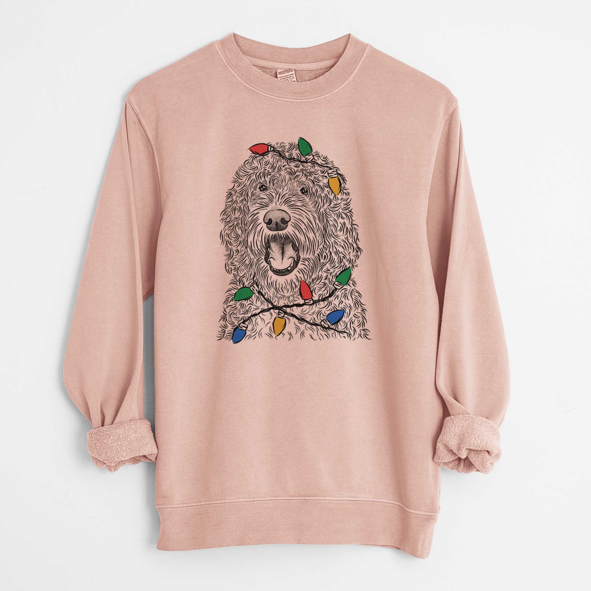 Christmas Lights Phillip the Portuguese Water Dog - Unisex Pigment Dyed Crew Sweatshirt