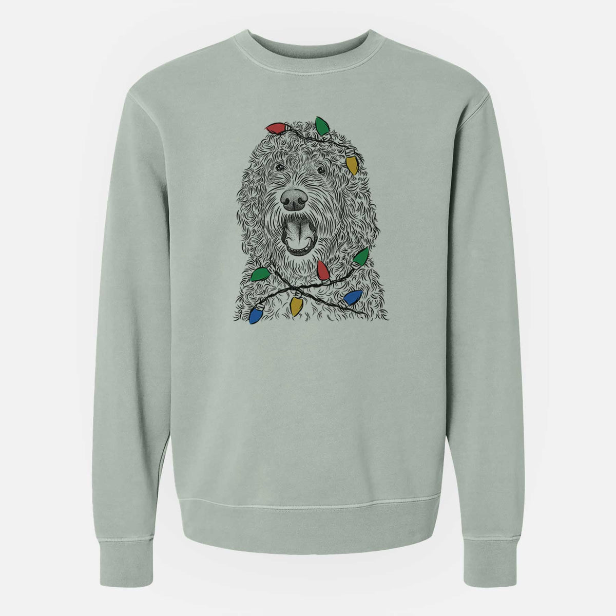 Christmas Lights Phillip the Portuguese Water Dog - Unisex Pigment Dyed Crew Sweatshirt