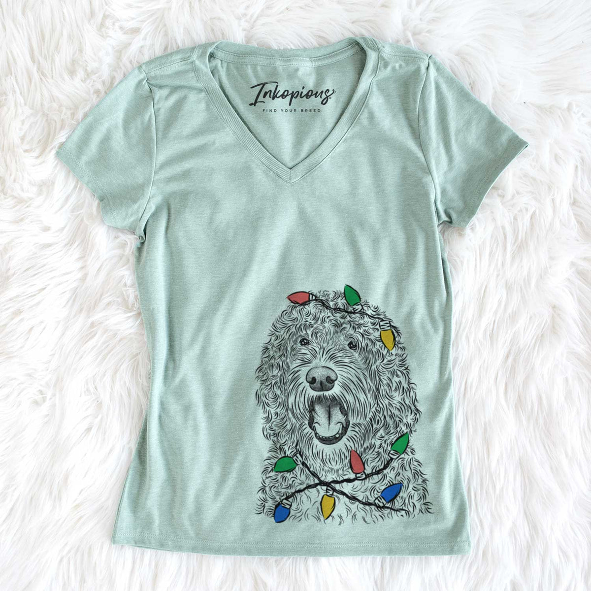 Christmas Lights Phillip the Portuguese Water Dog - Women&#39;s V-neck Shirt