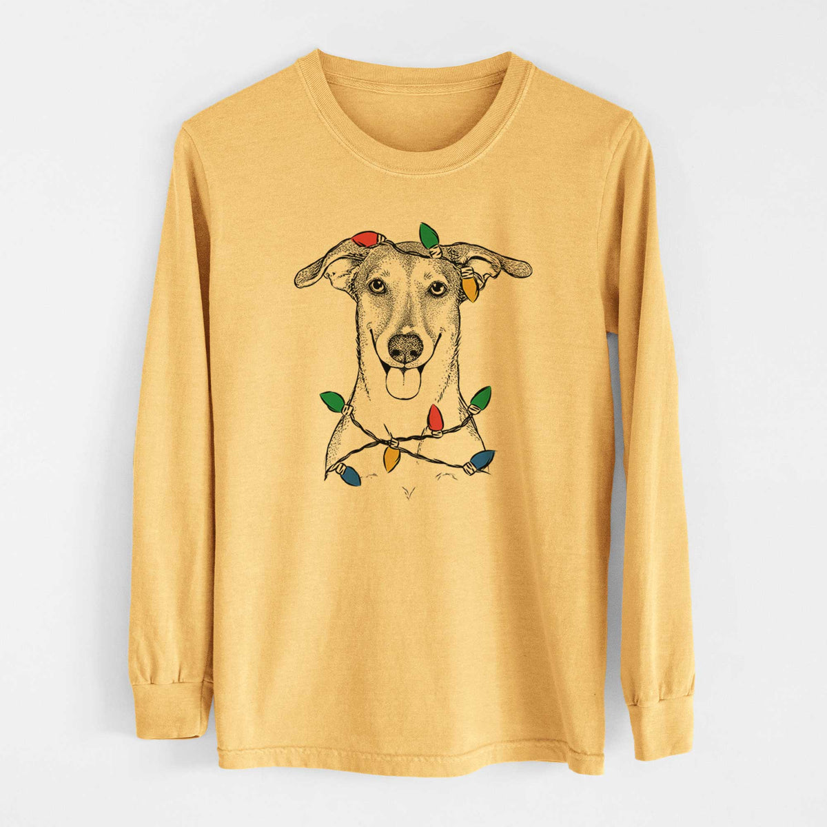 Christmas Lights Phoebe the Corgi Mix - Heavyweight 100% Cotton Long Sleeve