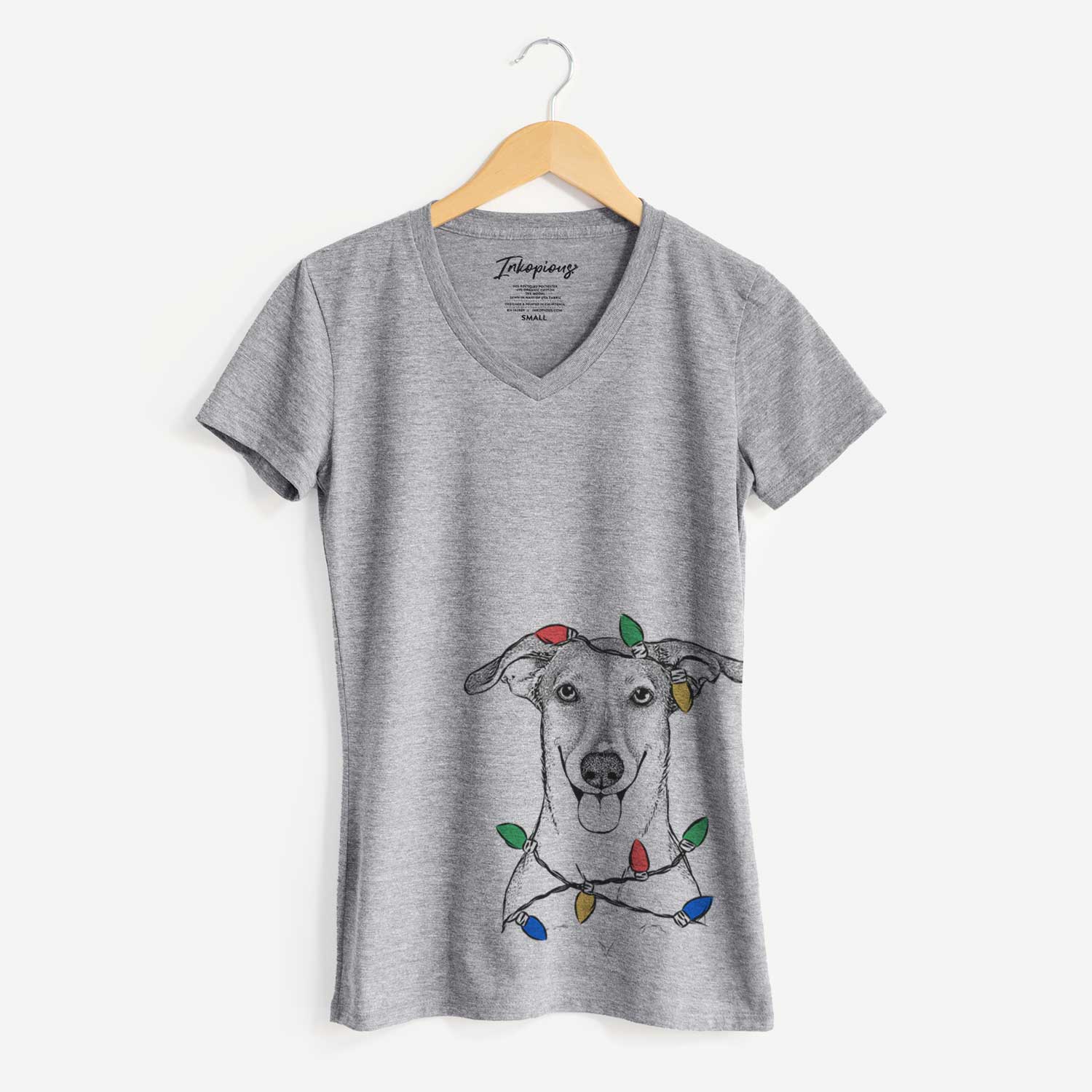 Christmas Lights Phoebe the Corgi Mix - Women's V-neck Shirt