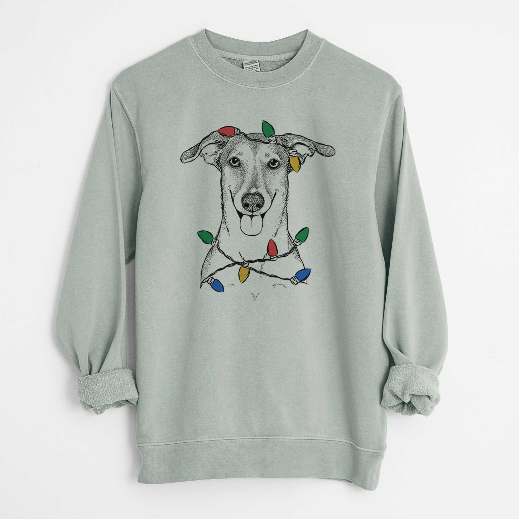 Christmas Lights Phoebe the Corgi Mix - Unisex Pigment Dyed Crew Sweatshirt