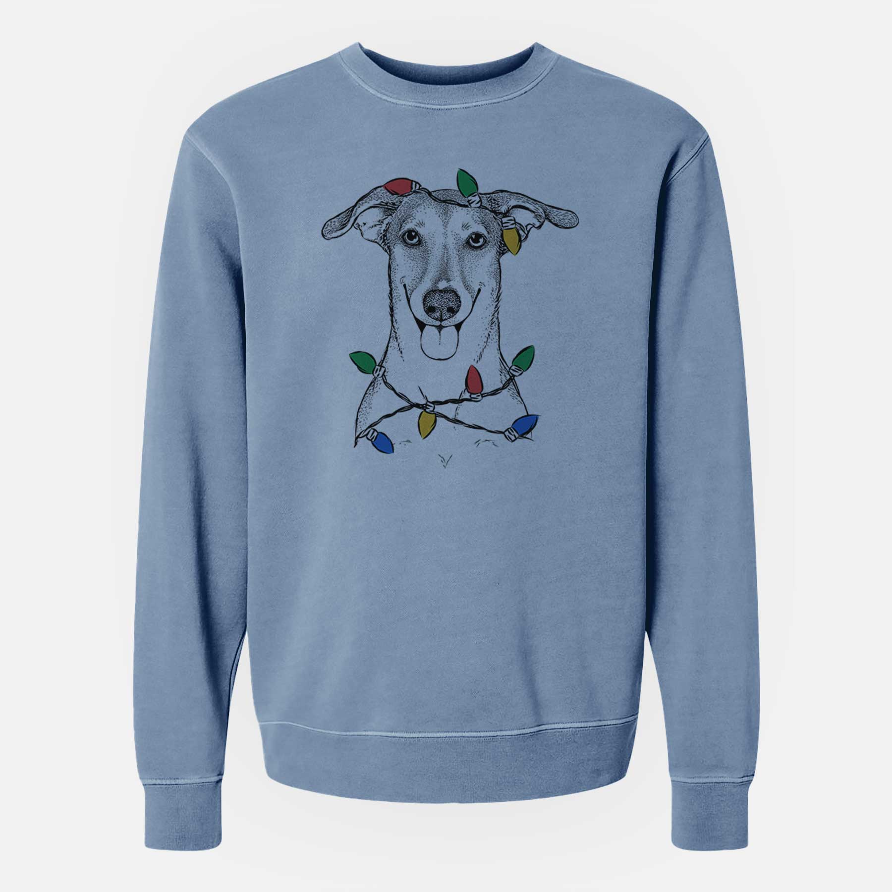 Christmas Lights Phoebe the Corgi Mix - Unisex Pigment Dyed Crew Sweatshirt