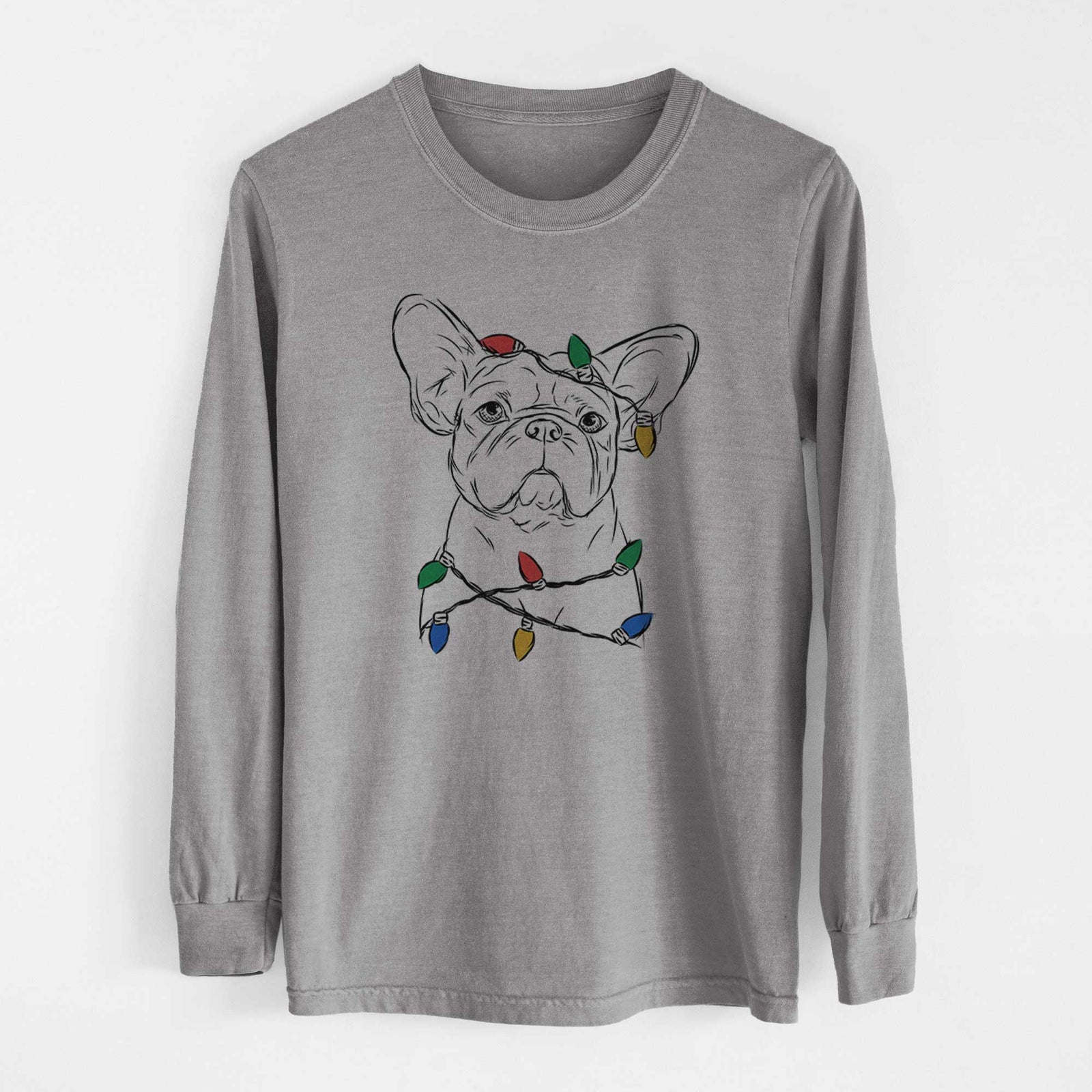 Christmas Lights Pierre the French Bulldog - Heavyweight 100% Cotton Long Sleeve