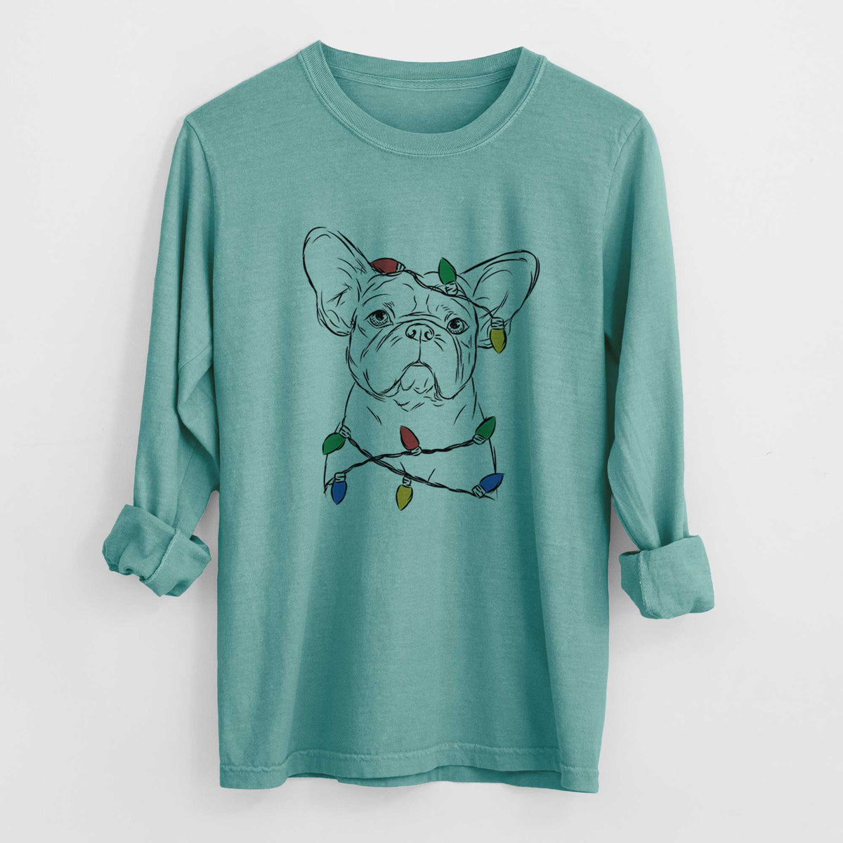 Christmas Lights Pierre the French Bulldog - Heavyweight 100% Cotton Long Sleeve
