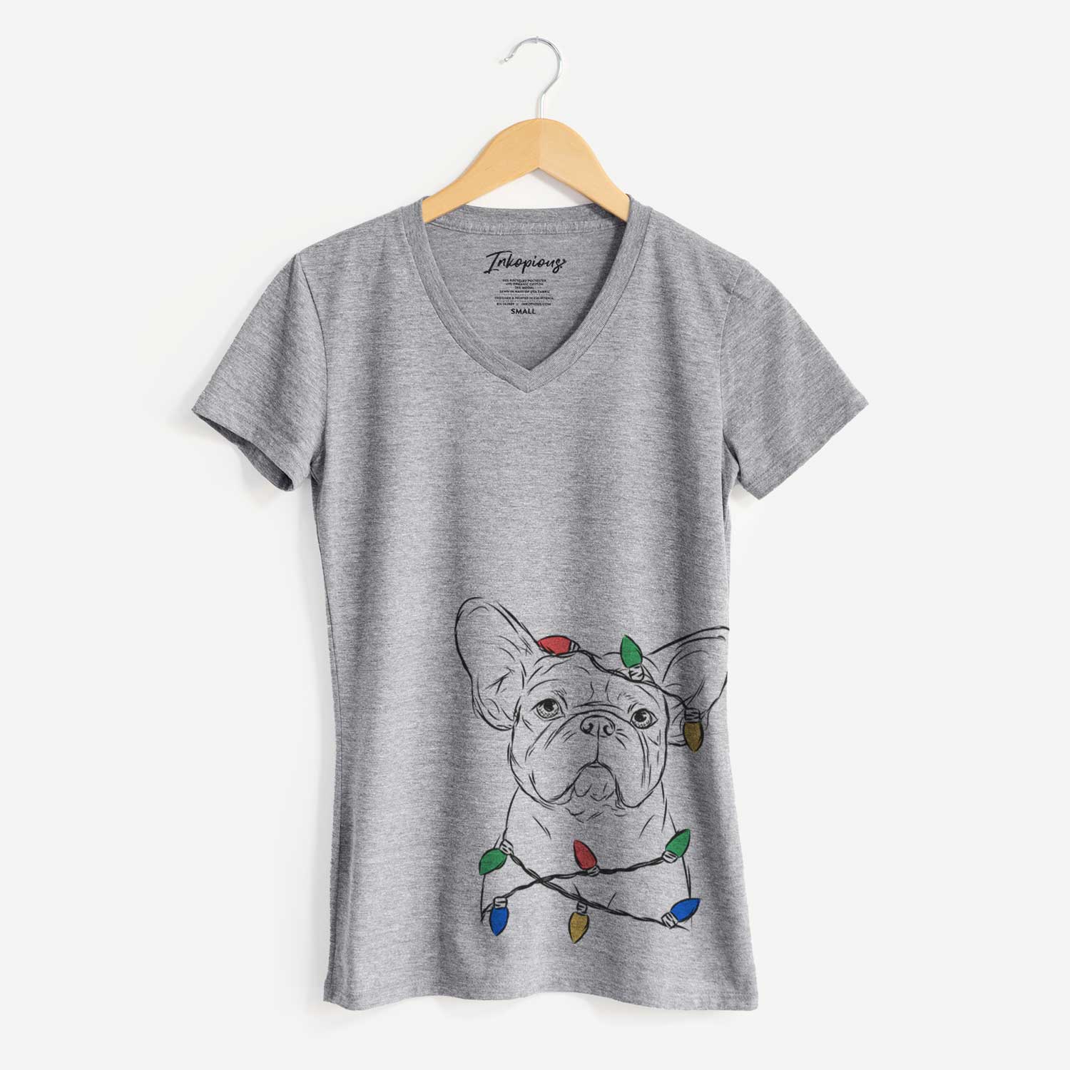 Christmas Lights Pierre the French Bulldog - Women's V-neck Shirt