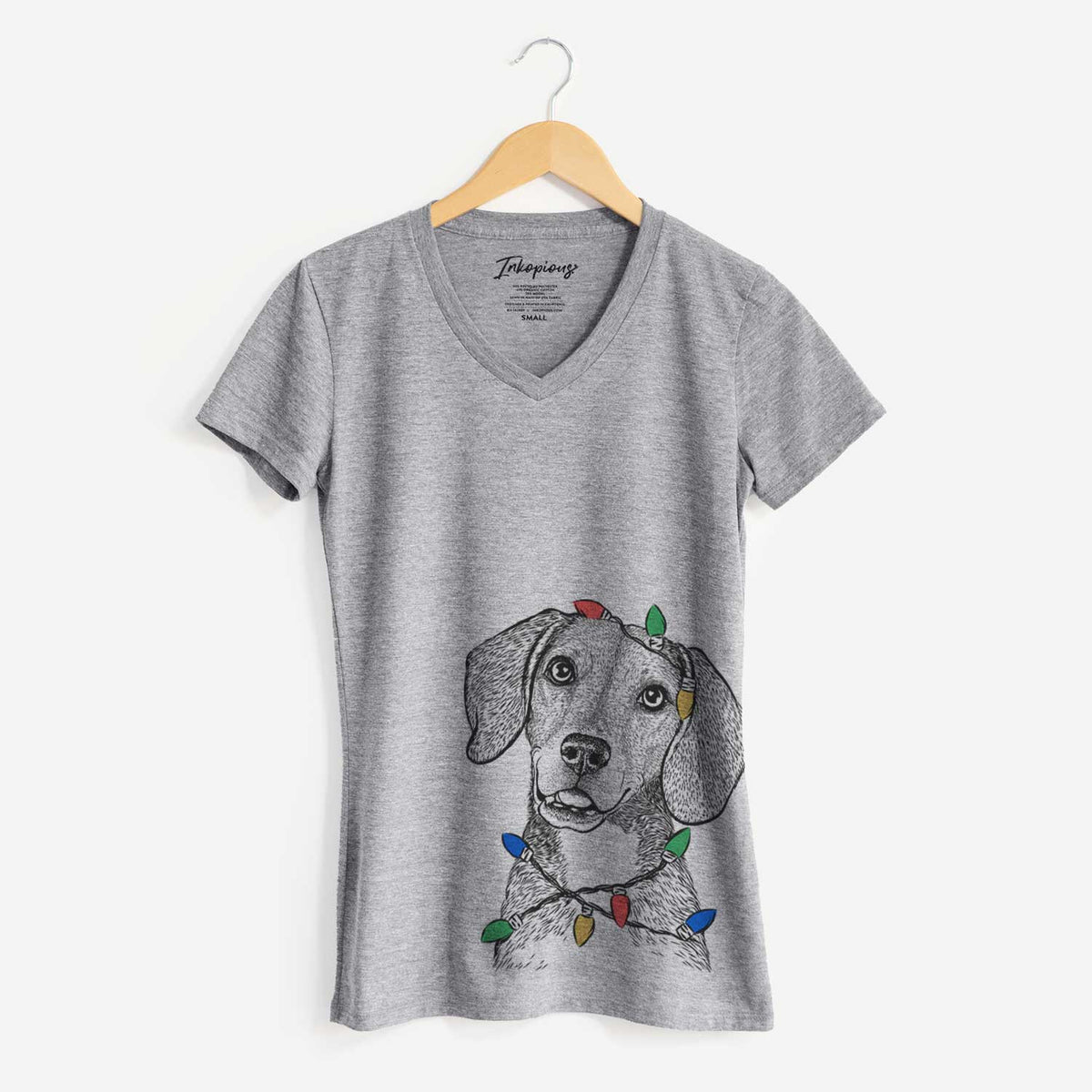 Christmas Lights Piggy the Beagle Mix - Women's V-neck Shirt