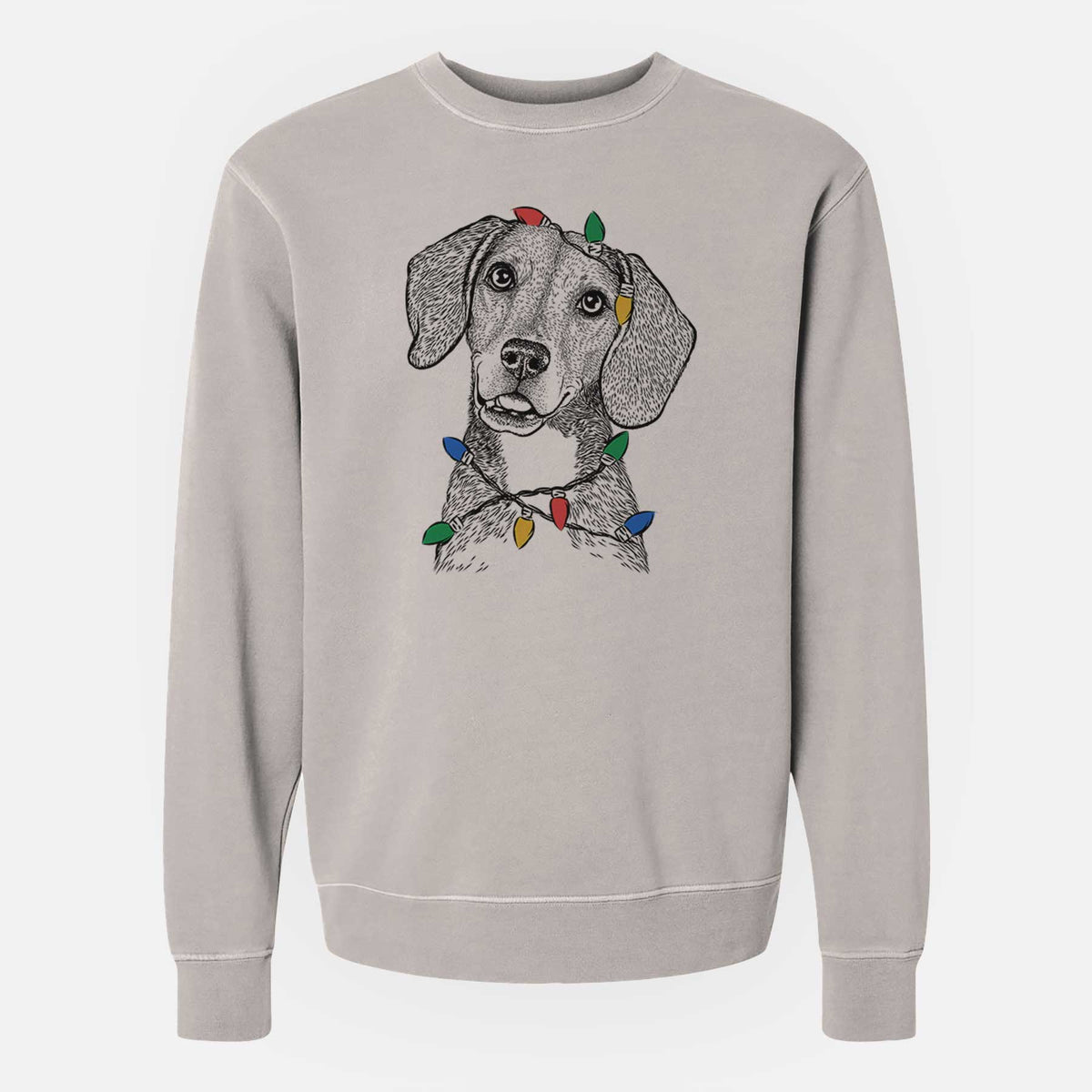Christmas Lights Piggy the Beagle Mix - Unisex Pigment Dyed Crew Sweatshirt