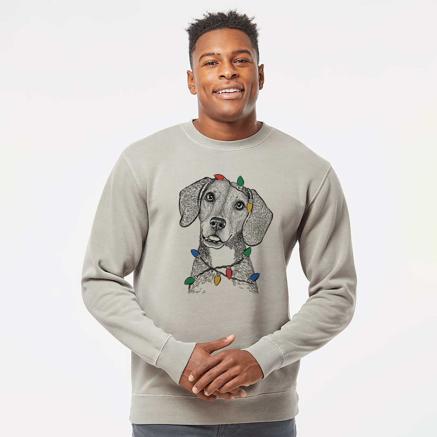 Christmas Lights Piggy the Beagle Mix - Unisex Pigment Dyed Crew Sweatshirt