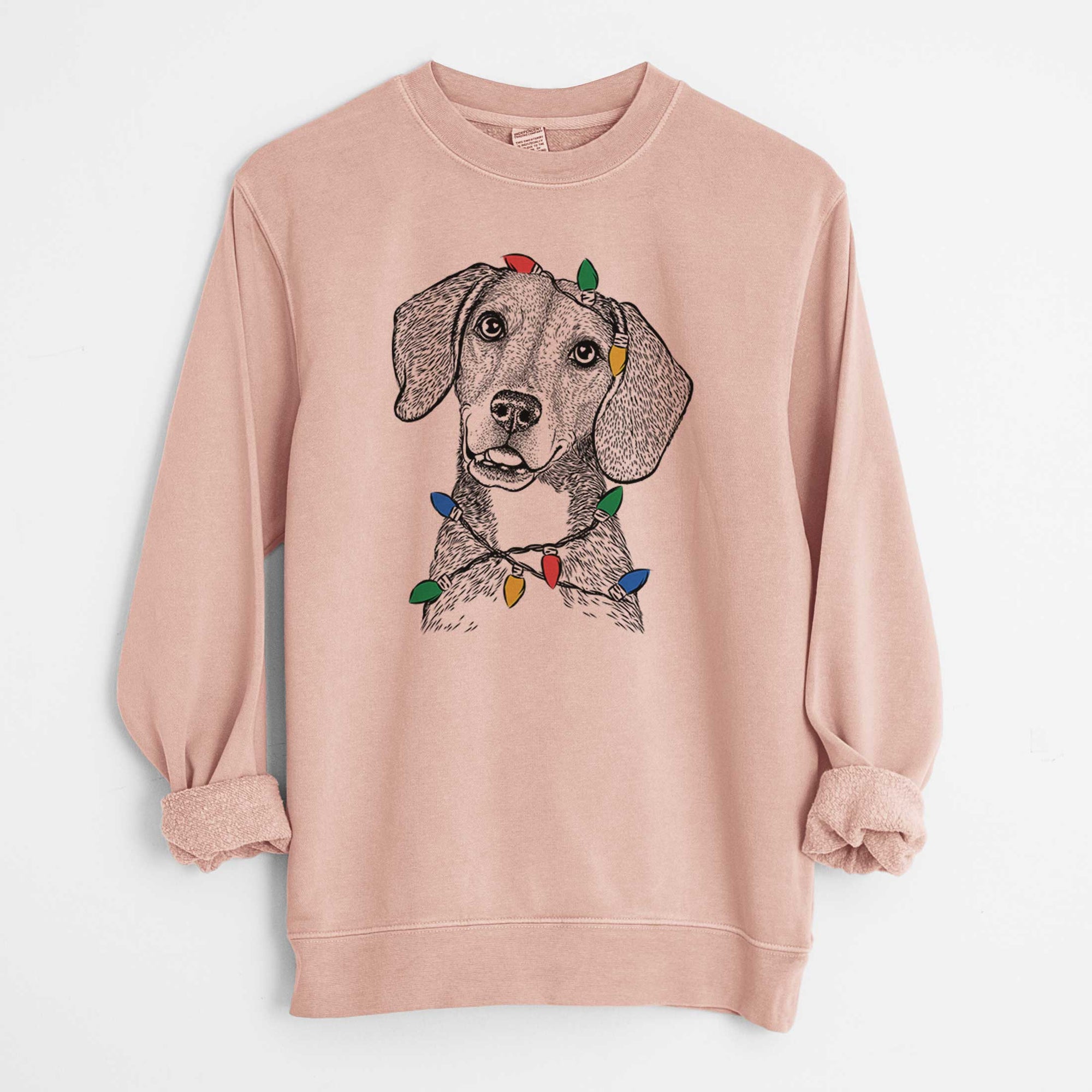 Christmas Lights Piggy the Beagle Mix - Unisex Pigment Dyed Crew Sweatshirt