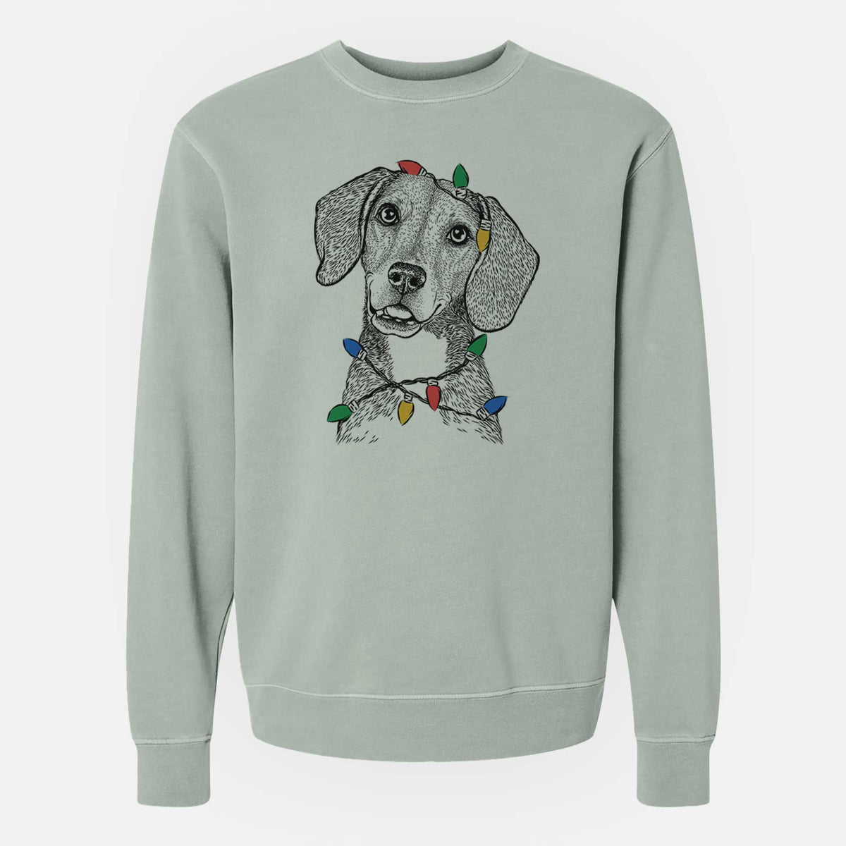 Christmas Lights Piggy the Beagle Mix - Unisex Pigment Dyed Crew Sweatshirt