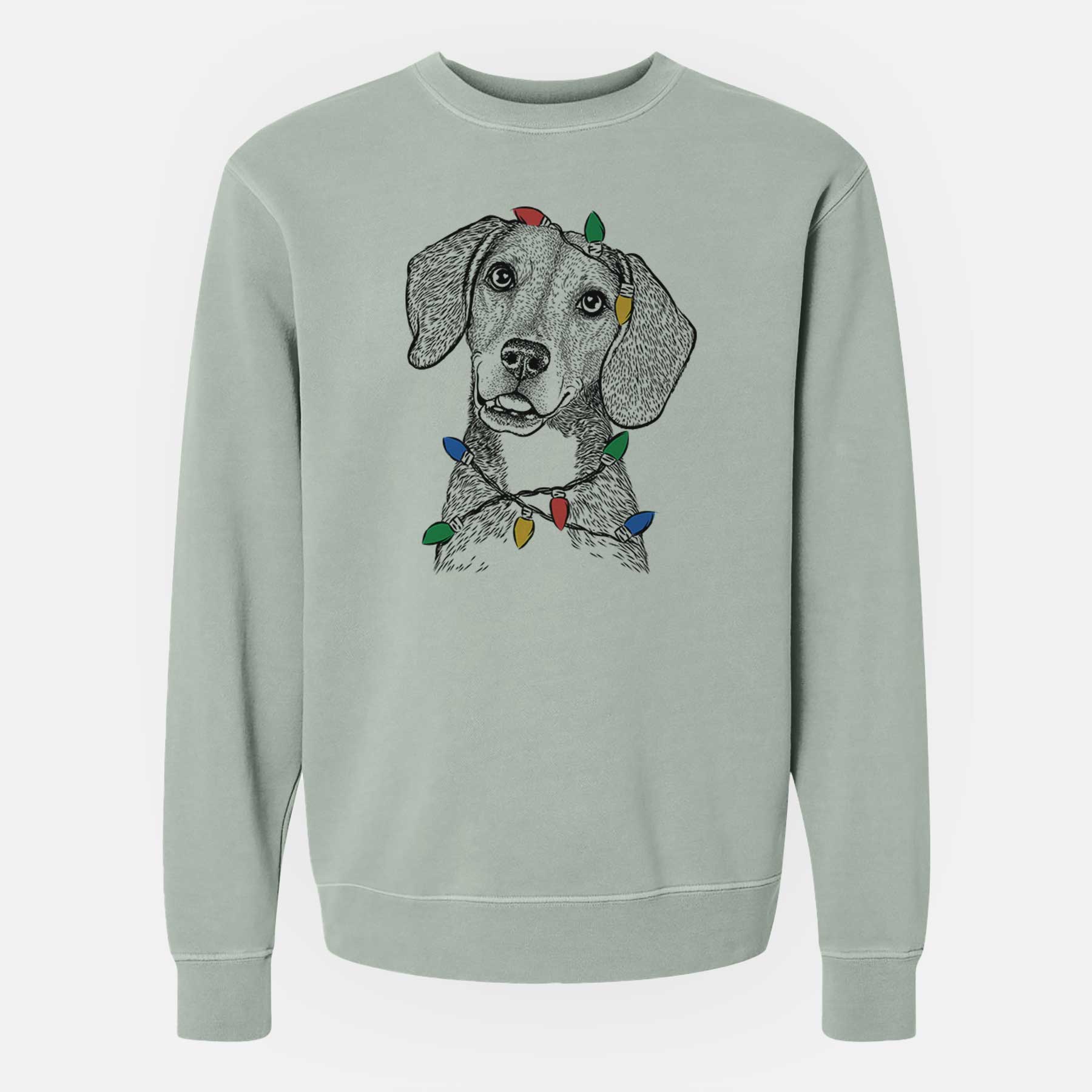 Christmas Lights Piggy the Beagle Mix - Unisex Pigment Dyed Crew Sweatshirt