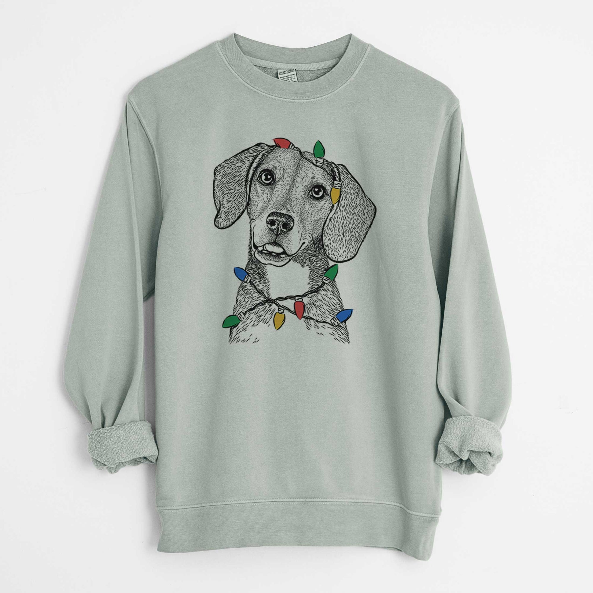 Christmas Lights Piggy the Beagle Mix - Unisex Pigment Dyed Crew Sweatshirt