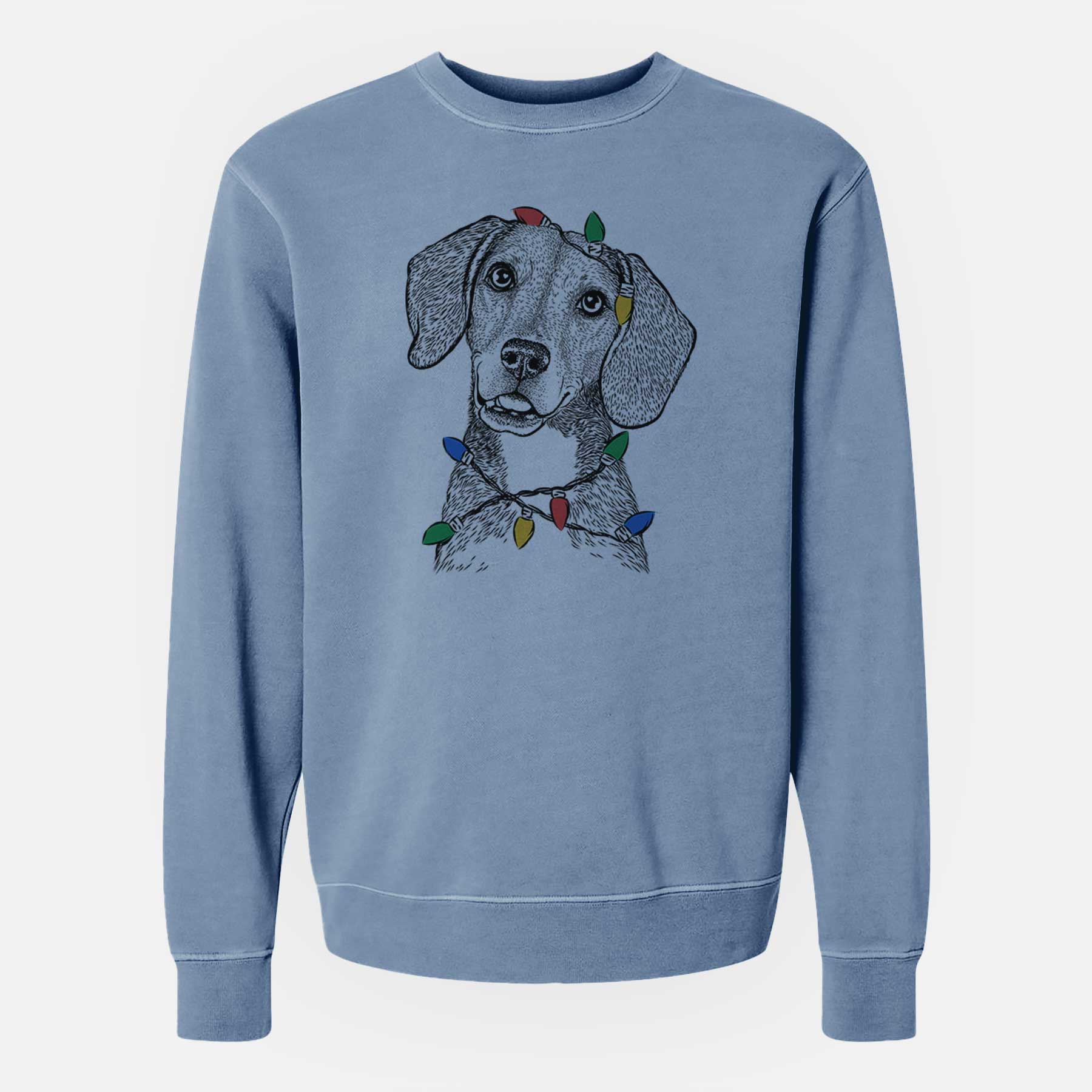 Christmas Lights Piggy the Beagle Mix - Unisex Pigment Dyed Crew Sweatshirt