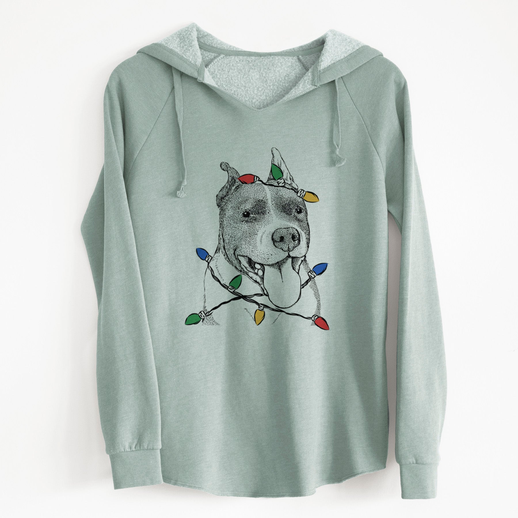 Christmas Lights Piggy the American Staffordshire Terrier - Cali Wave Hooded Sweatshirt