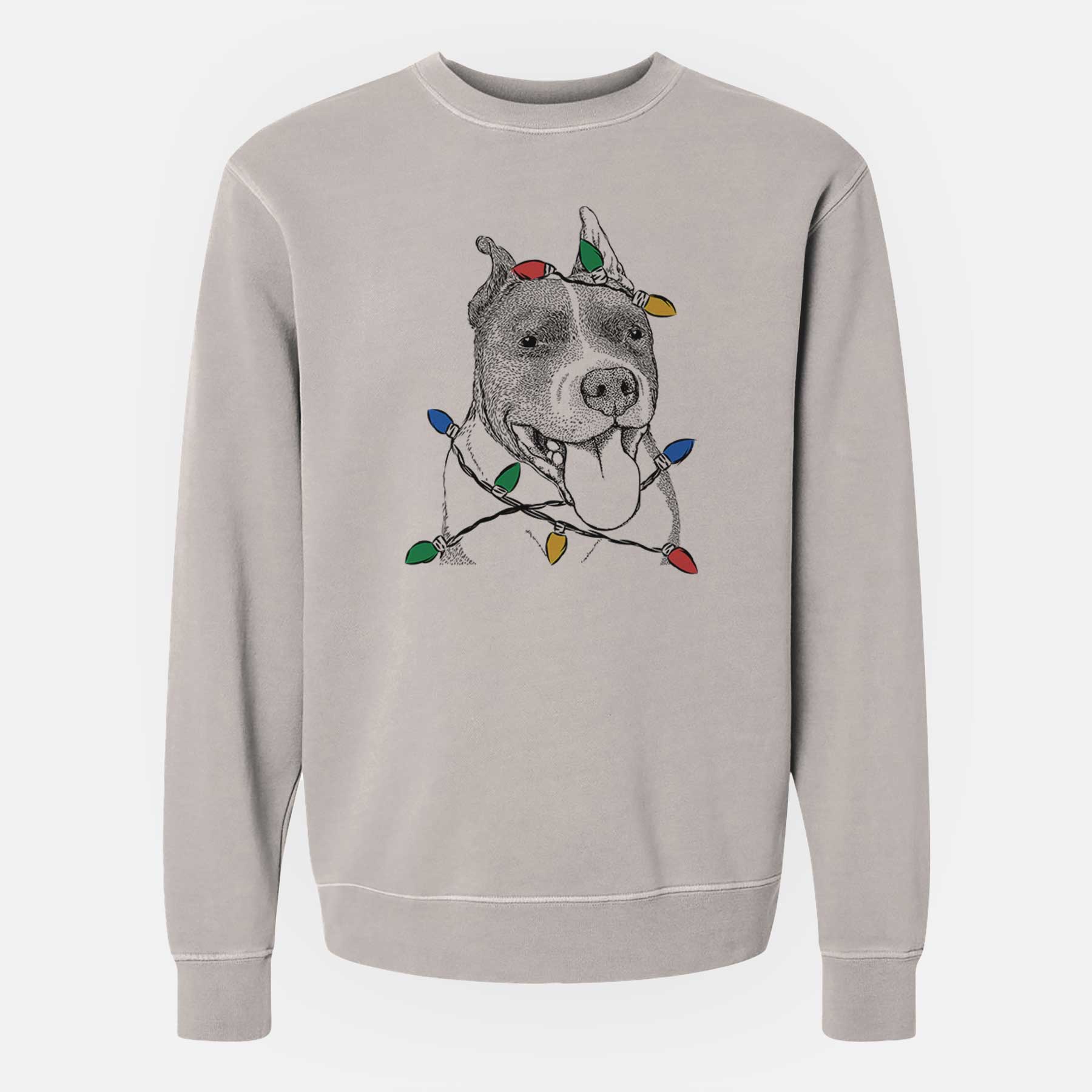 Christmas Lights Piggy the American Staffordshire Terrier - Unisex Pigment Dyed Crew Sweatshirt