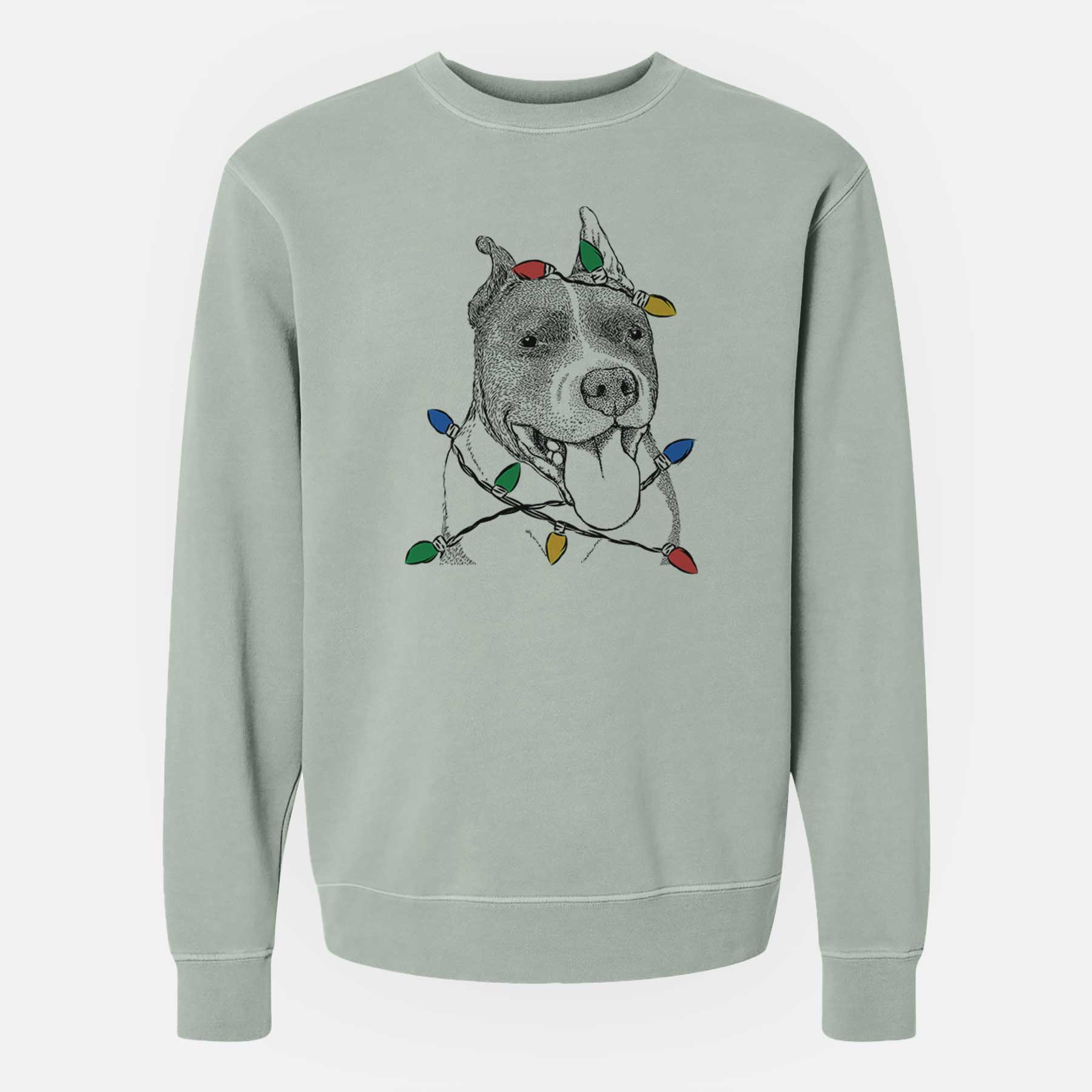 Christmas Lights Piggy the American Staffordshire Terrier - Unisex Pigment Dyed Crew Sweatshirt