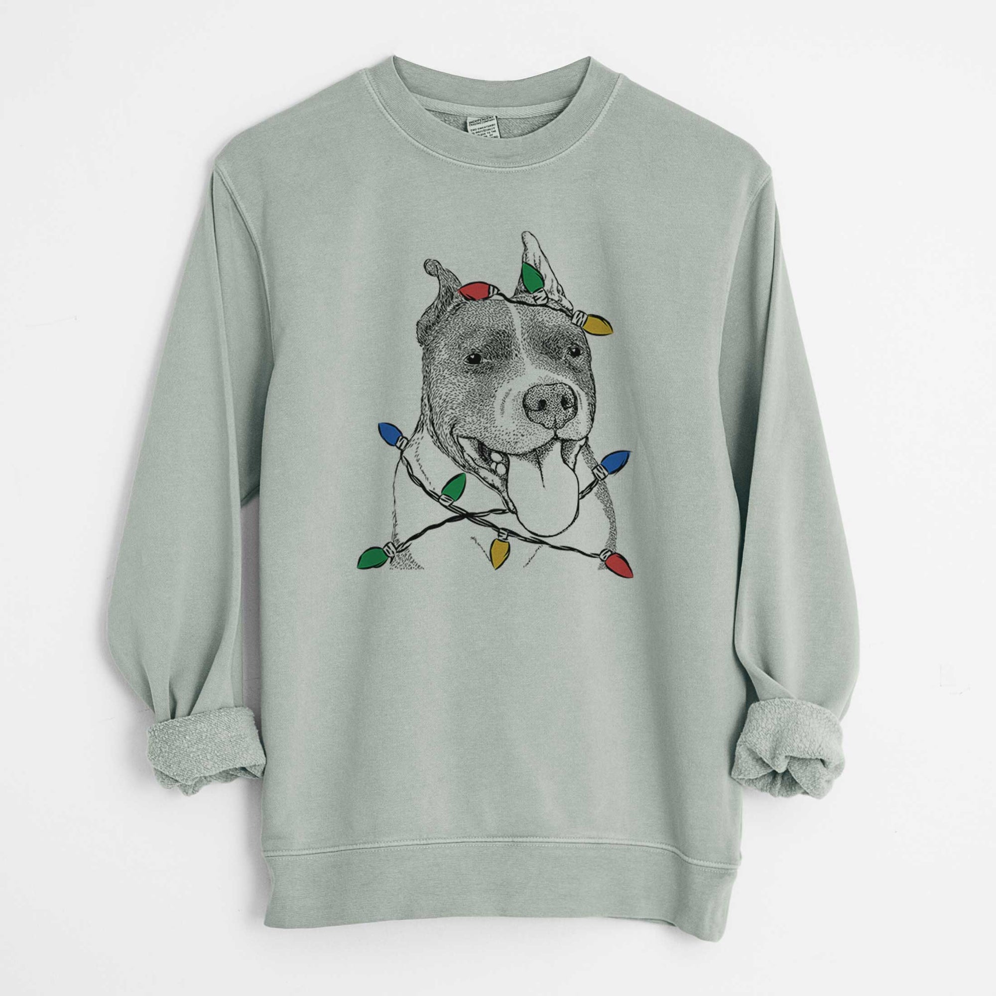 Christmas Lights Piggy the American Staffordshire Terrier - Unisex Pigment Dyed Crew Sweatshirt