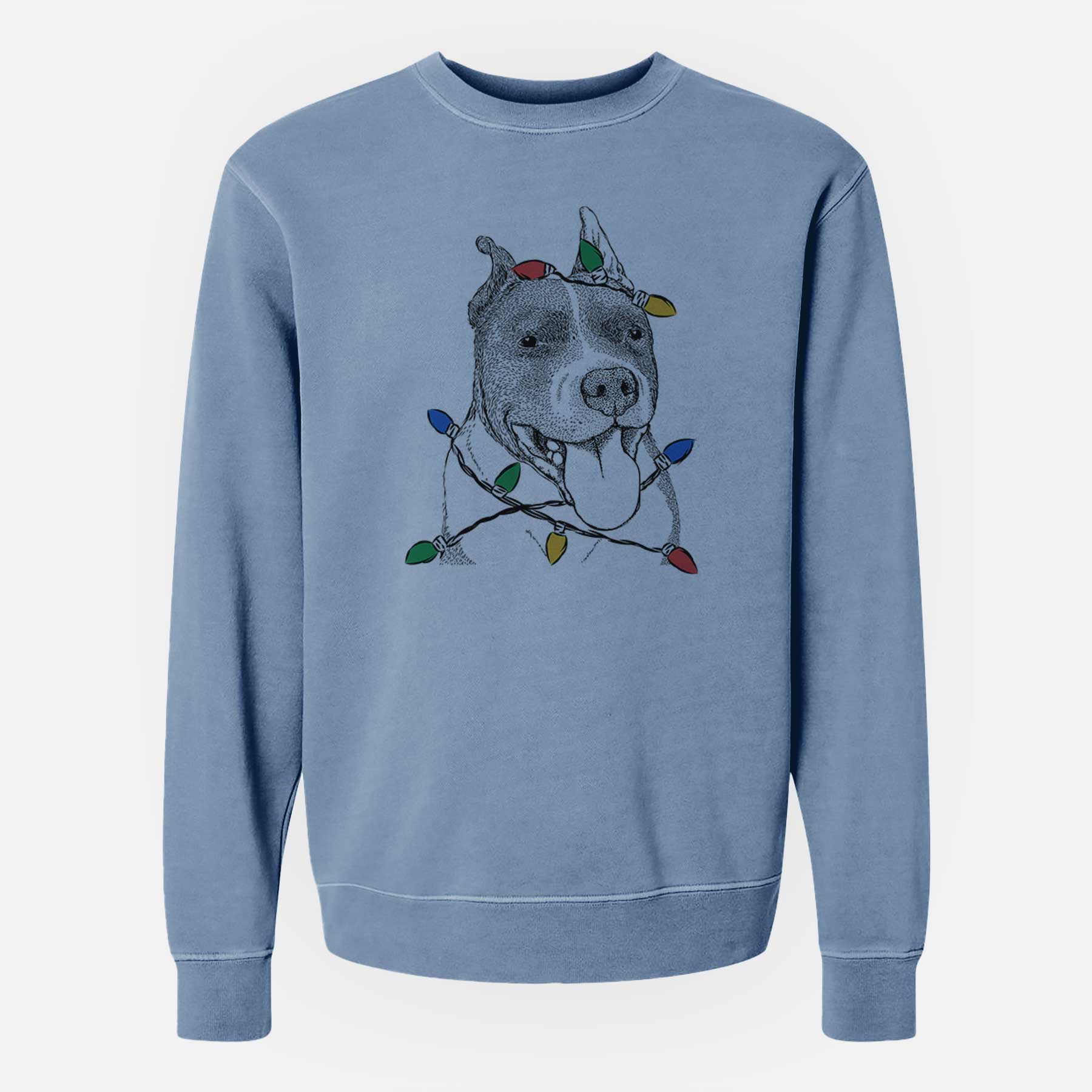 Christmas Lights Piggy the American Staffordshire Terrier - Unisex Pigment Dyed Crew Sweatshirt