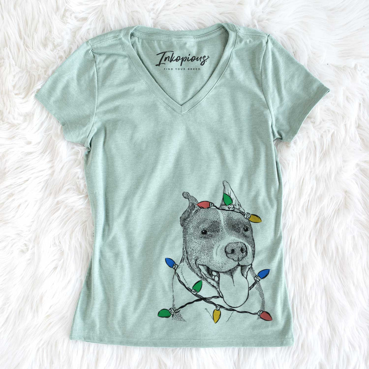 Christmas Lights Piggy the American Staffordshire Terrier - Women&#39;s V-neck Shirt