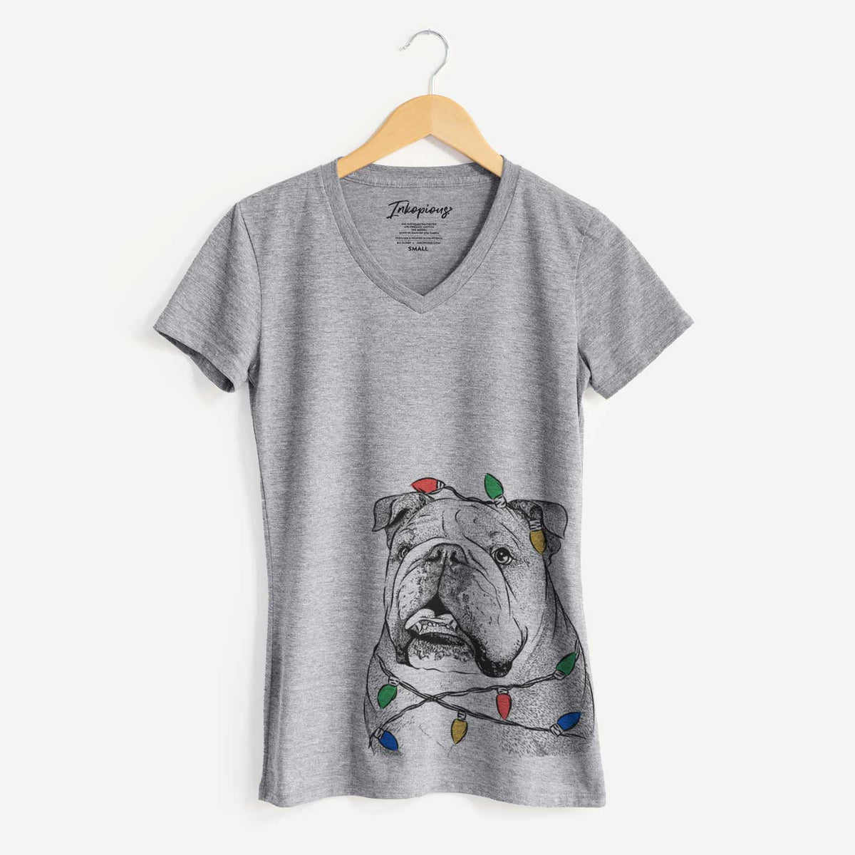 Christmas Lights Piggy the English Bulldog - Women's V-neck Shirt