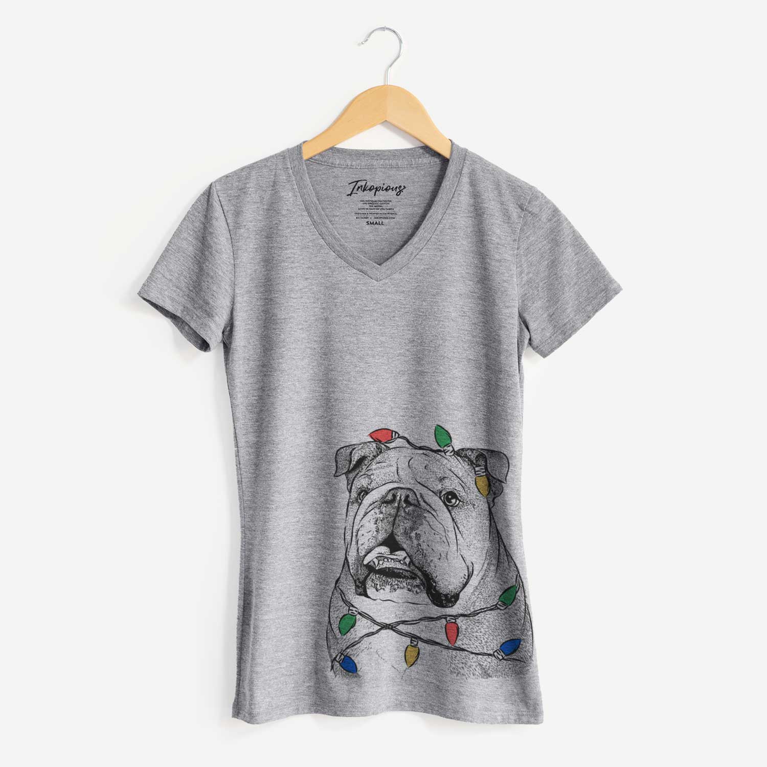 Christmas Lights Piggy the English Bulldog - Women's V-neck Shirt