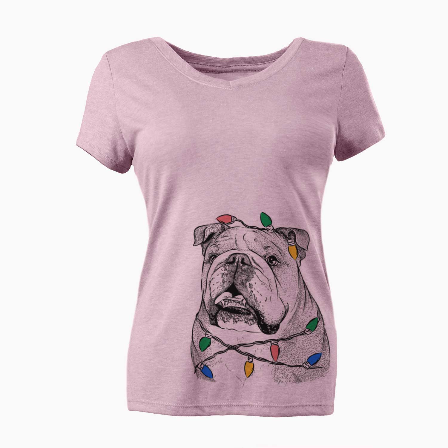 Christmas Lights Piggy the English Bulldog - Women's V-neck Shirt