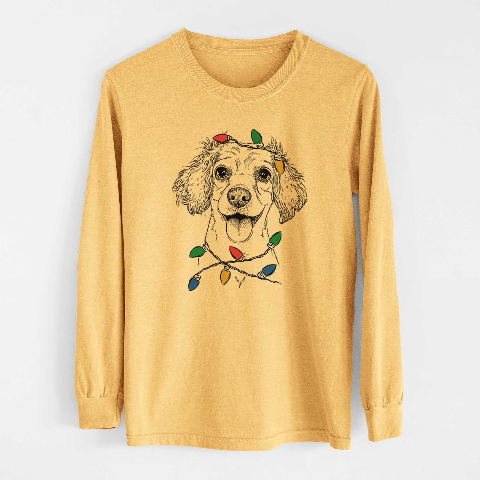 Christmas Lights Piglet the Dachshund Mix - Heavyweight 100% Cotton Long Sleeve