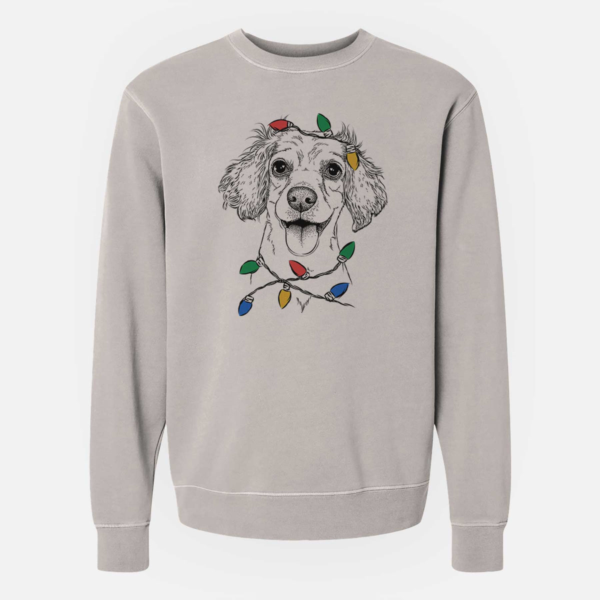 Christmas Lights Piglet the Dachshund Mix - Unisex Pigment Dyed Crew Sweatshirt