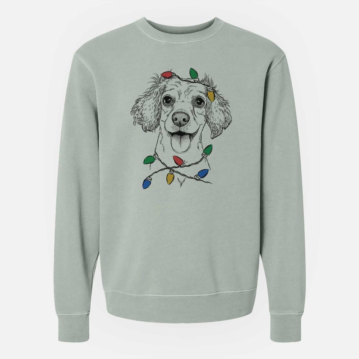 Christmas Lights Piglet the Dachshund Mix - Unisex Pigment Dyed Crew Sweatshirt