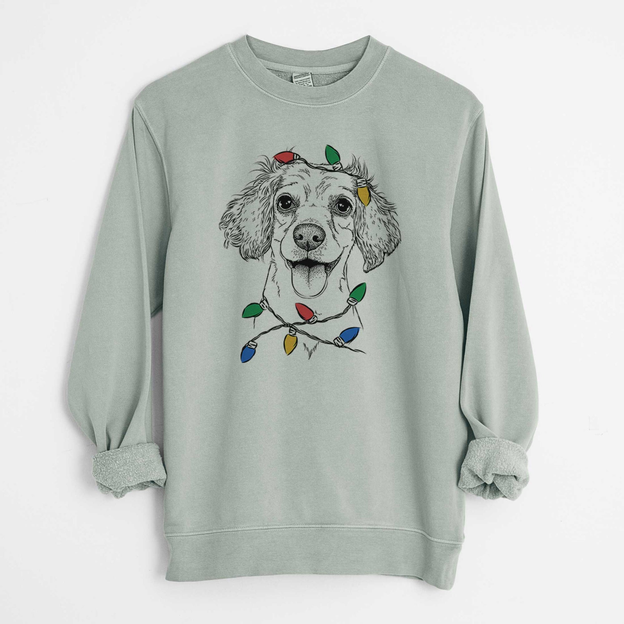 Christmas Lights Piglet the Dachshund Mix - Unisex Pigment Dyed Crew Sweatshirt