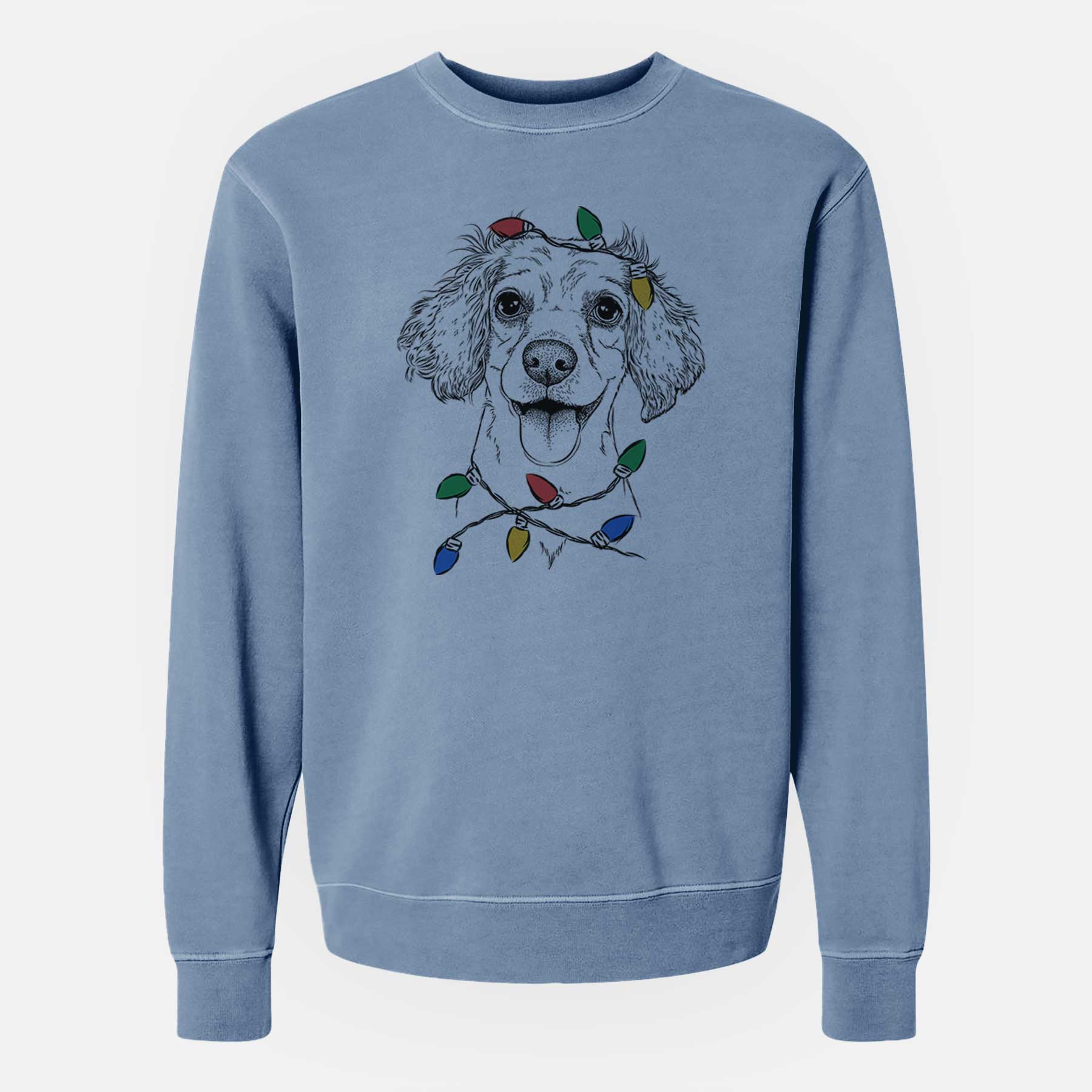 Christmas Lights Piglet the Dachshund Mix - Unisex Pigment Dyed Crew Sweatshirt