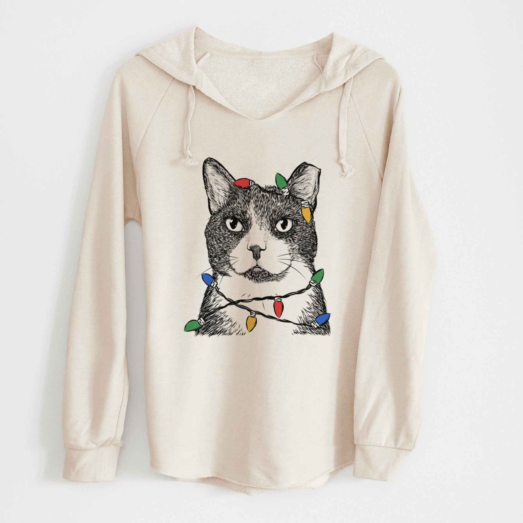 Christmas Lights Pinky the Tuxedo Cat - Cali Wave Hooded Sweatshirt