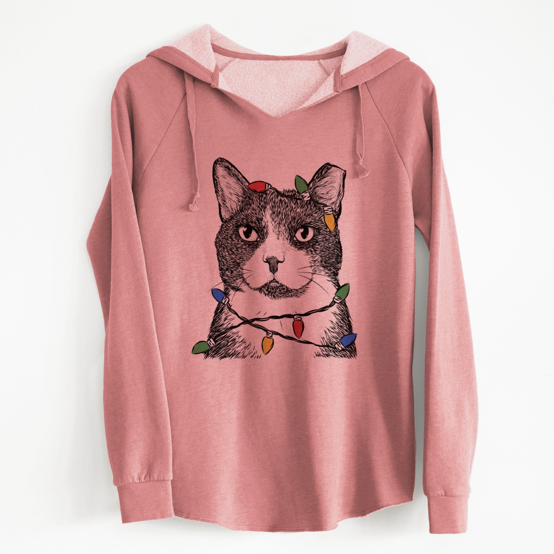 Christmas Lights Pinky the Tuxedo Cat - Cali Wave Hooded Sweatshirt