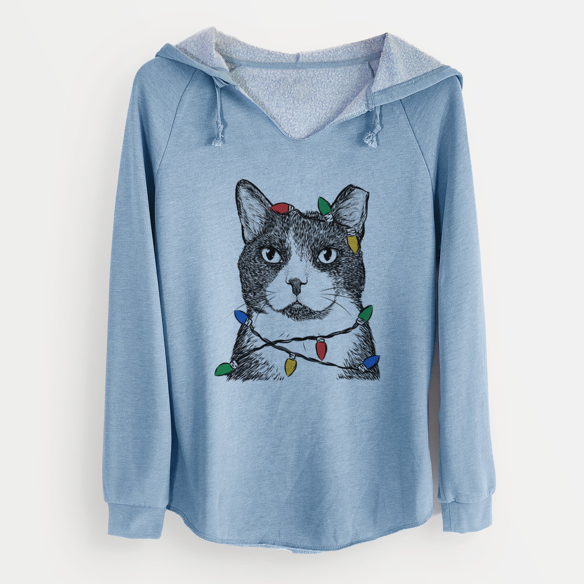 Christmas Lights Pinky the Tuxedo Cat - Cali Wave Hooded Sweatshirt