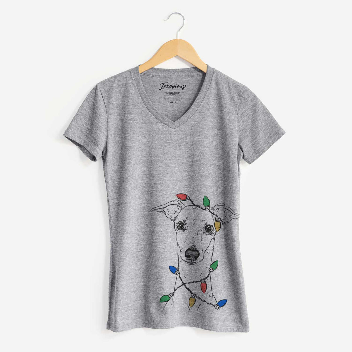 Christmas Lights Pip the Italian Greyhound - Women's V-neck Shirt