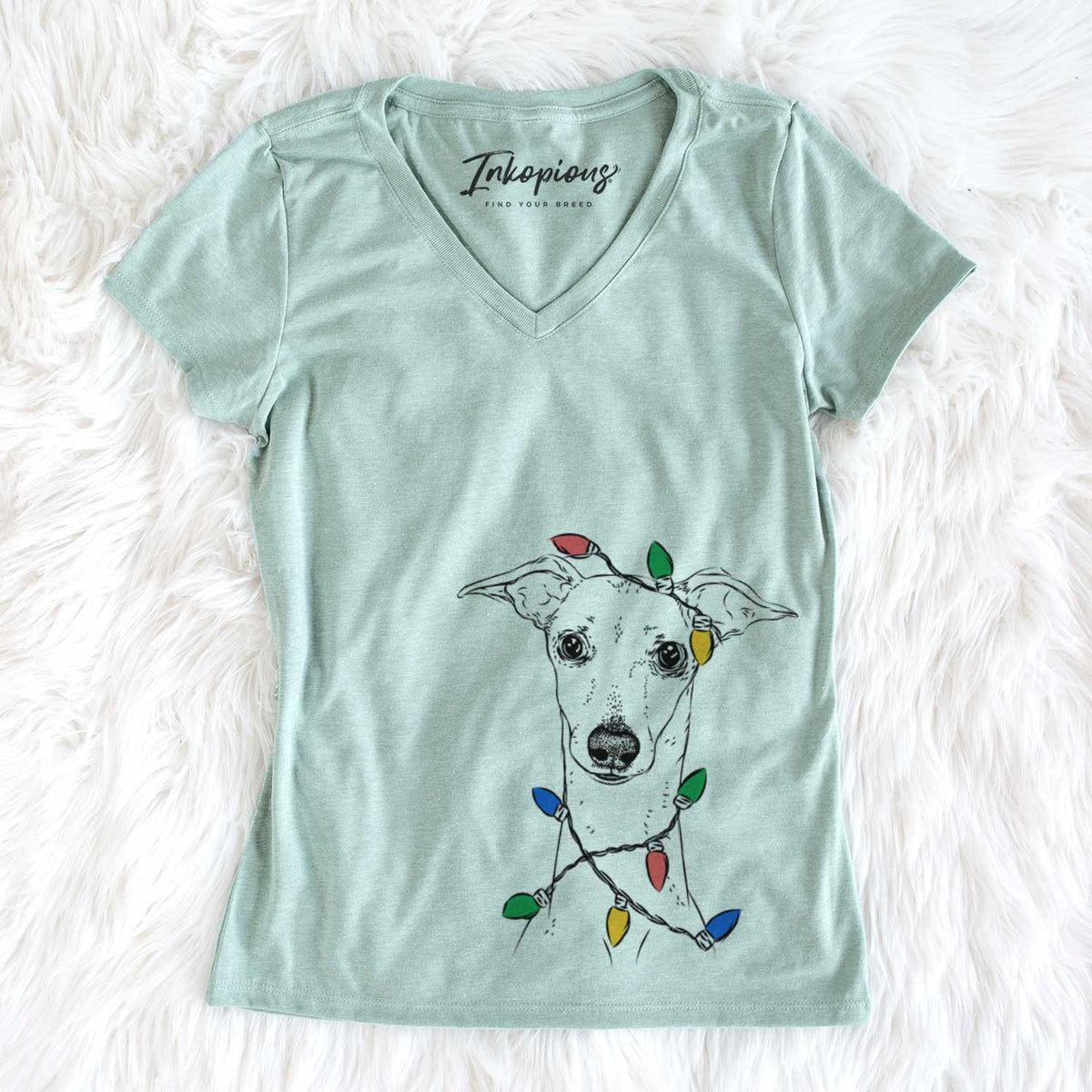 Christmas Lights Pip the Italian Greyhound - Women&#39;s V-neck Shirt