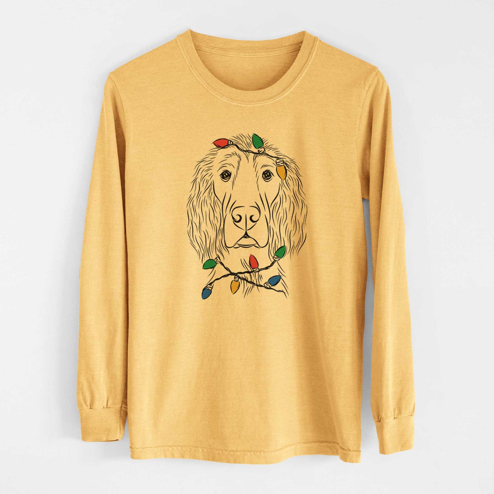 Christmas Lights Piper the Irish Setter - Heavyweight 100% Cotton Long Sleeve