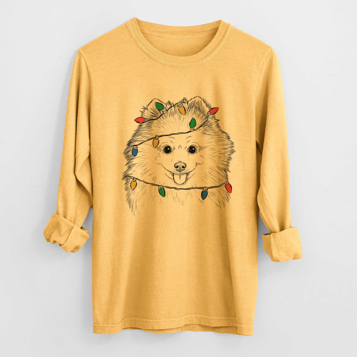 Christmas Lights Piper Jo the Pomeranian - Heavyweight 100% Cotton Long Sleeve