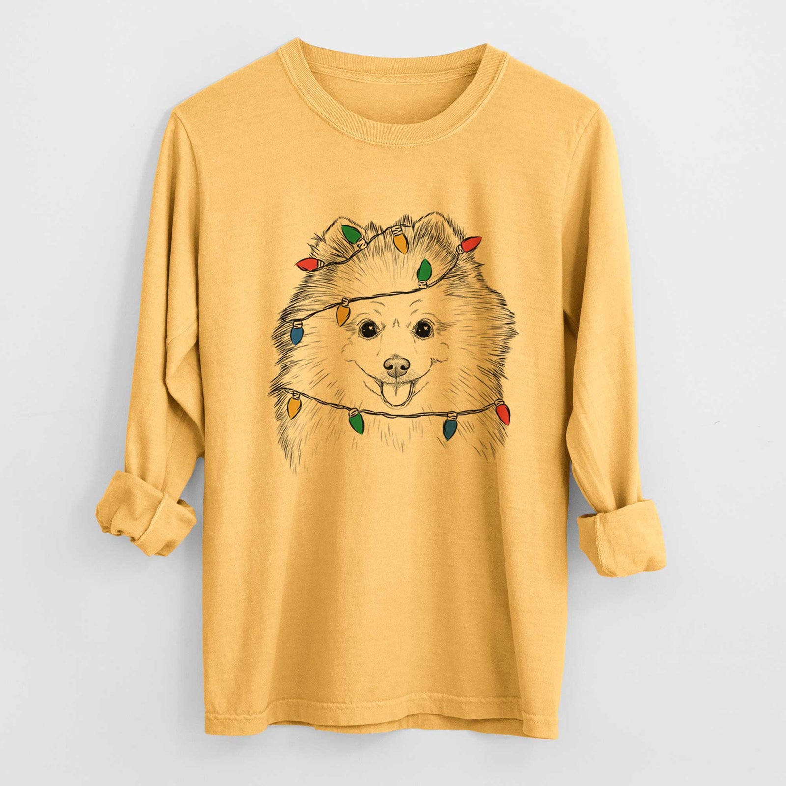 Christmas Lights Piper Jo the Pomeranian - Heavyweight 100% Cotton Long Sleeve