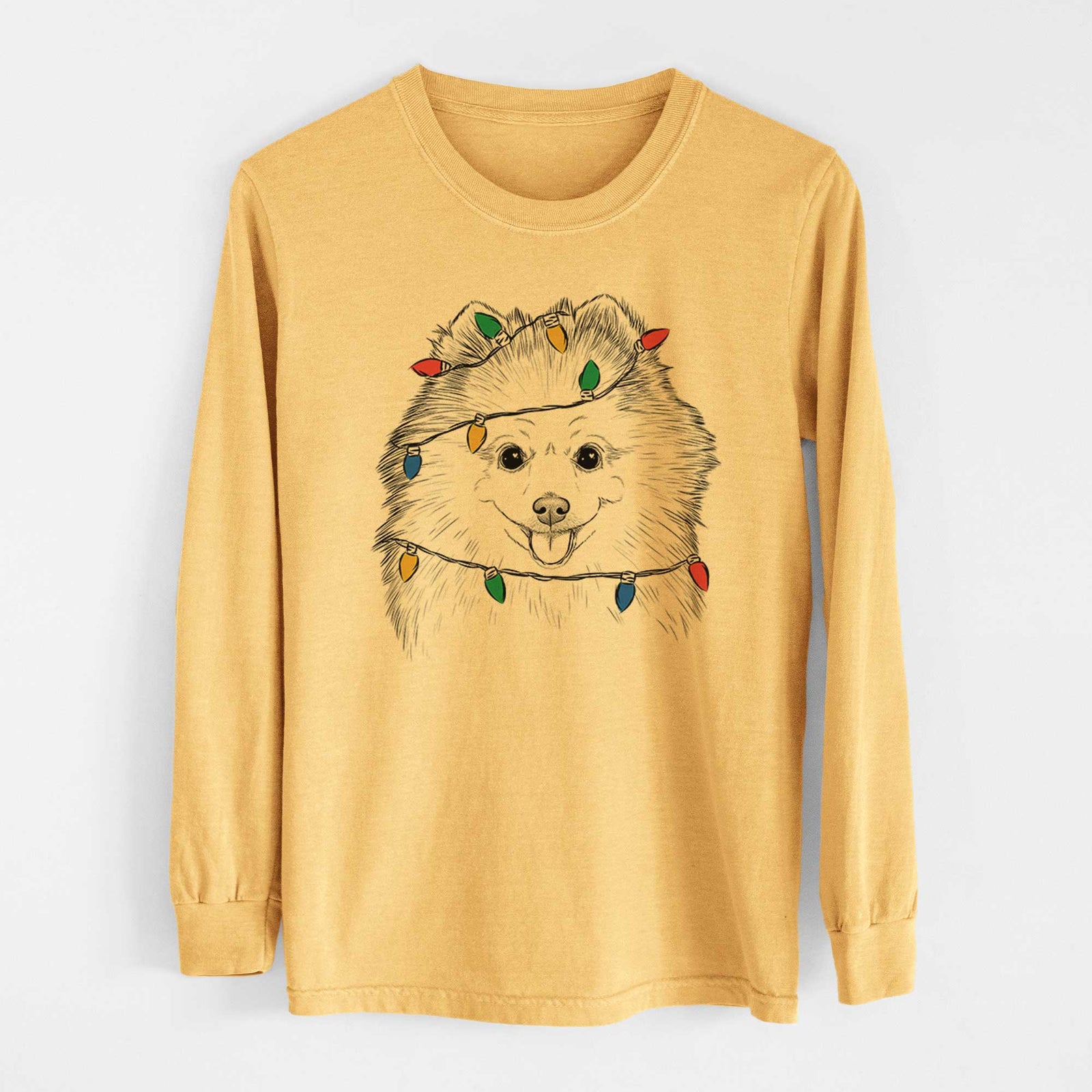 Christmas Lights Piper Jo the Pomeranian - Heavyweight 100% Cotton Long Sleeve