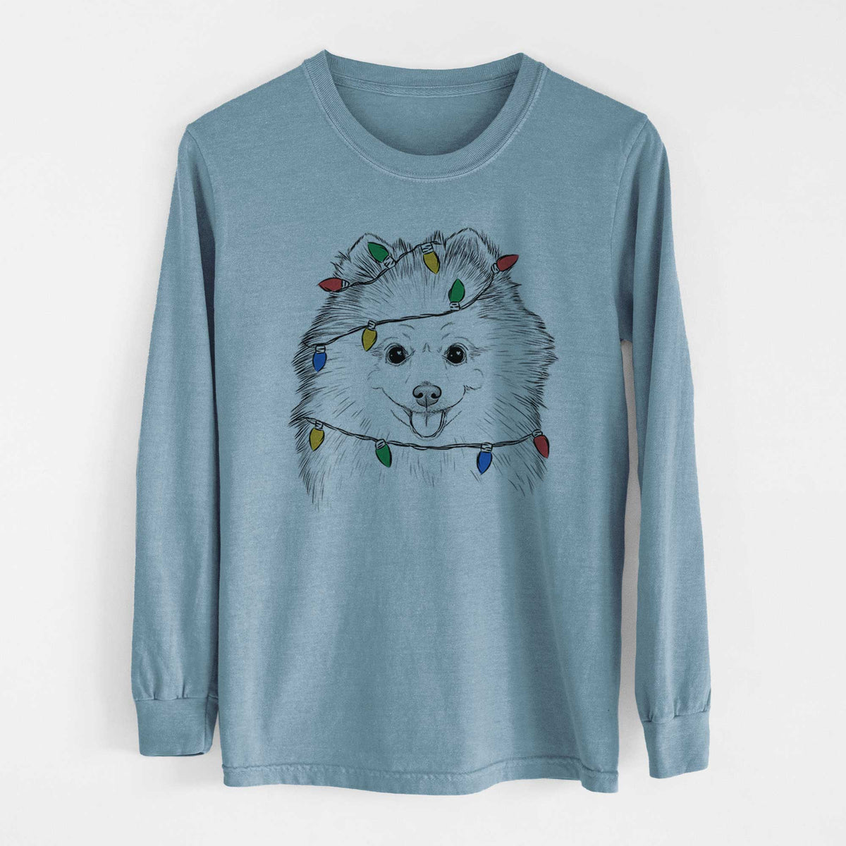 Christmas Lights Piper Jo the Pomeranian - Heavyweight 100% Cotton Long Sleeve