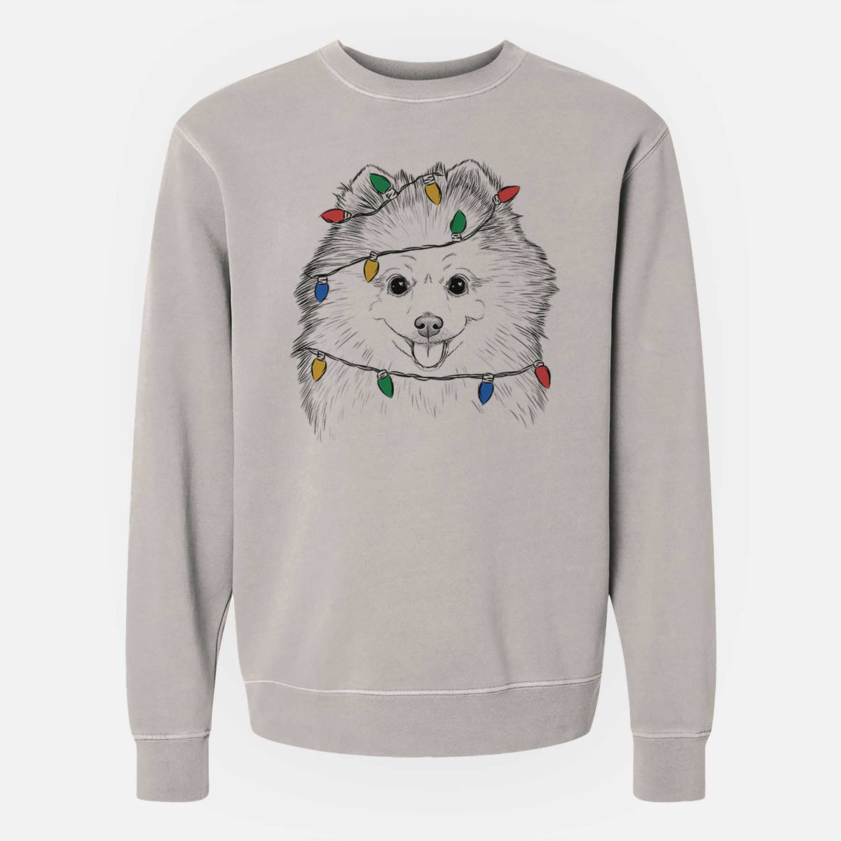 Christmas Lights Piper Jo the Pomeranian - Unisex Pigment Dyed Crew Sweatshirt